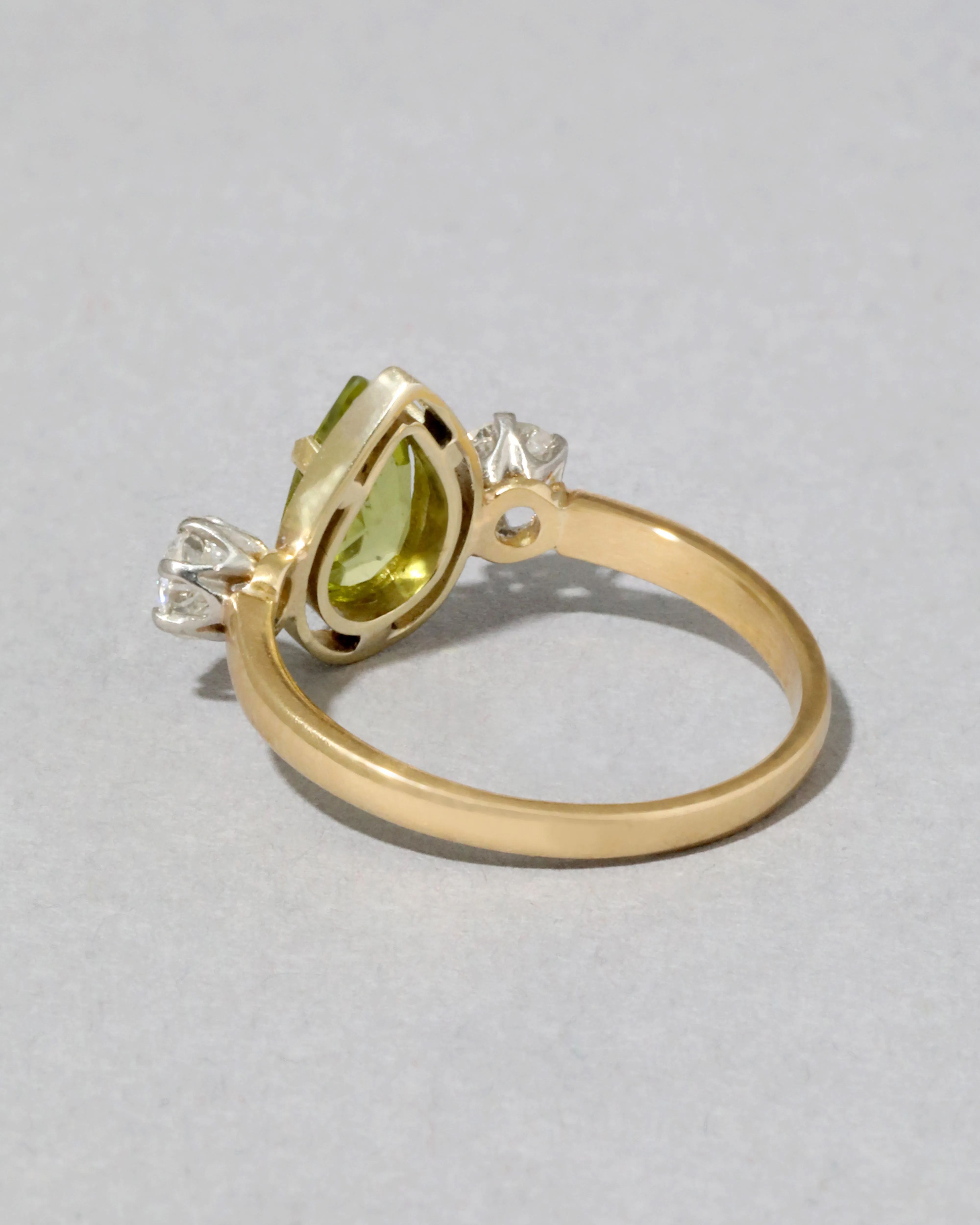 Antique Early 1900s 14k Gold & 18k Gold with Pear Cut Framed Peridot with Platinum Set Diamond Ring sold by Alexis Bittar product image thumbnail 3