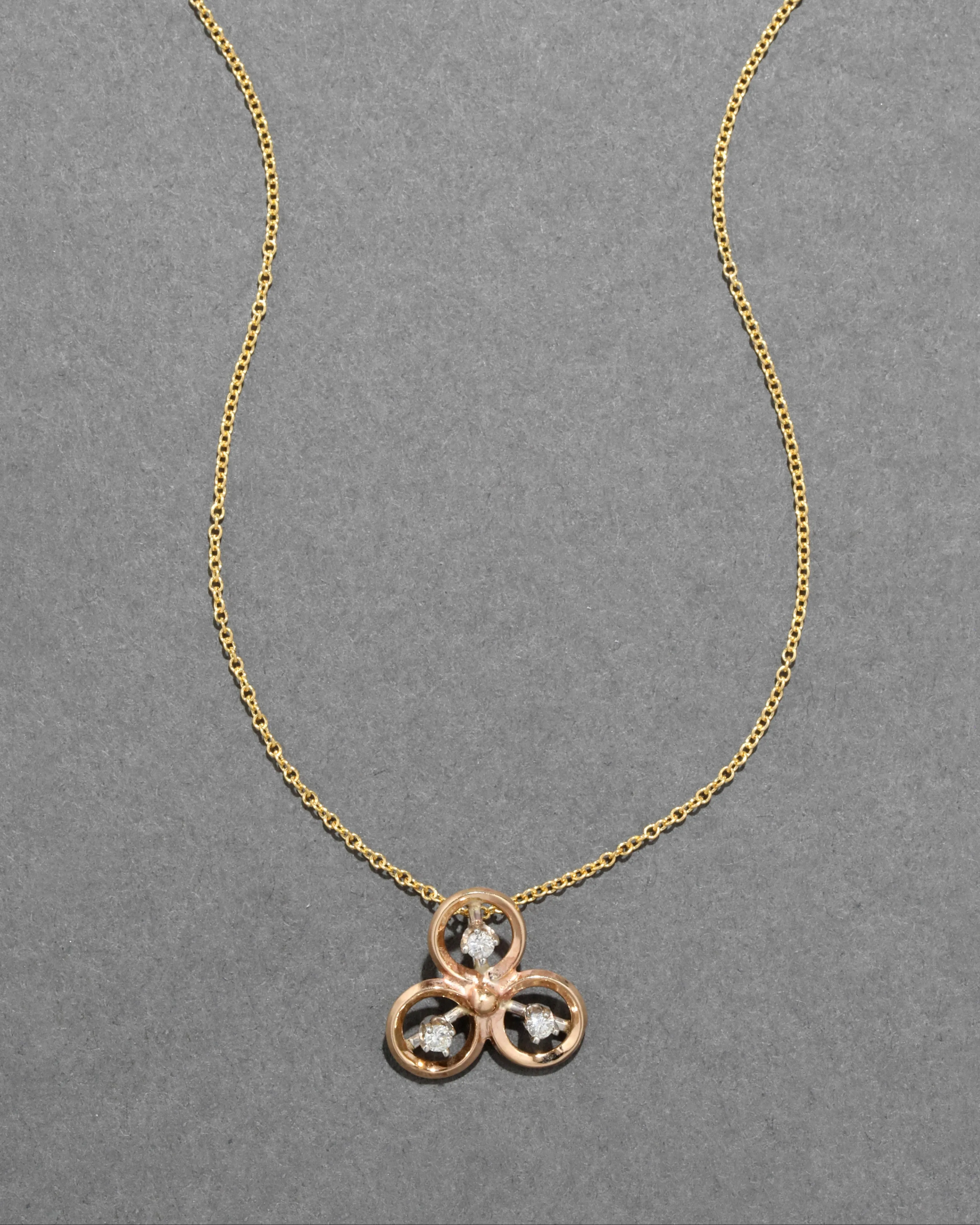 Vintage 1930s 14k Yellow & White Gold with Circular Diamond Pendant Necklace sold by Alexis Bittar