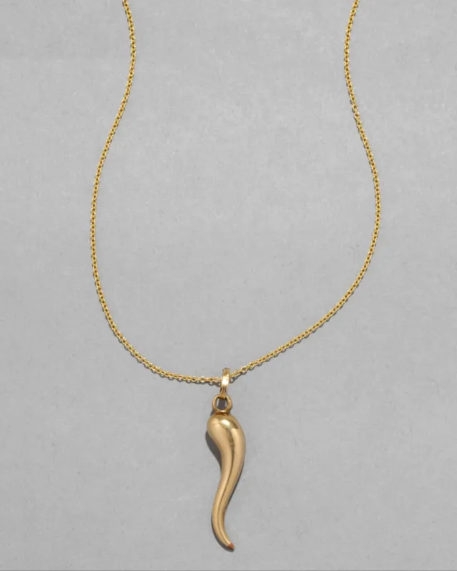 Vintage 1980s 14k Gold Italian Long Horn Pendant Necklace sold by Alexis Bittar