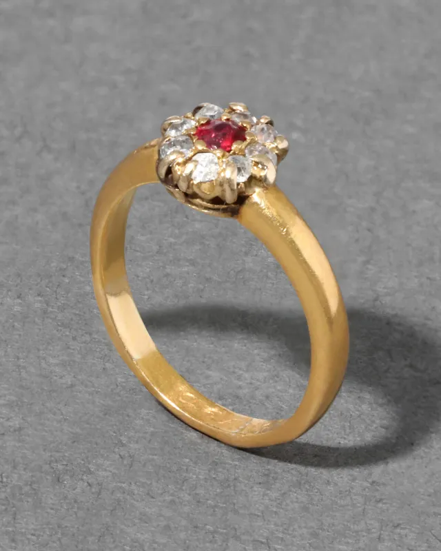 Antique 1920s 18k Gold Diamond Halo Ruby Ring sold by Alexis Bittar