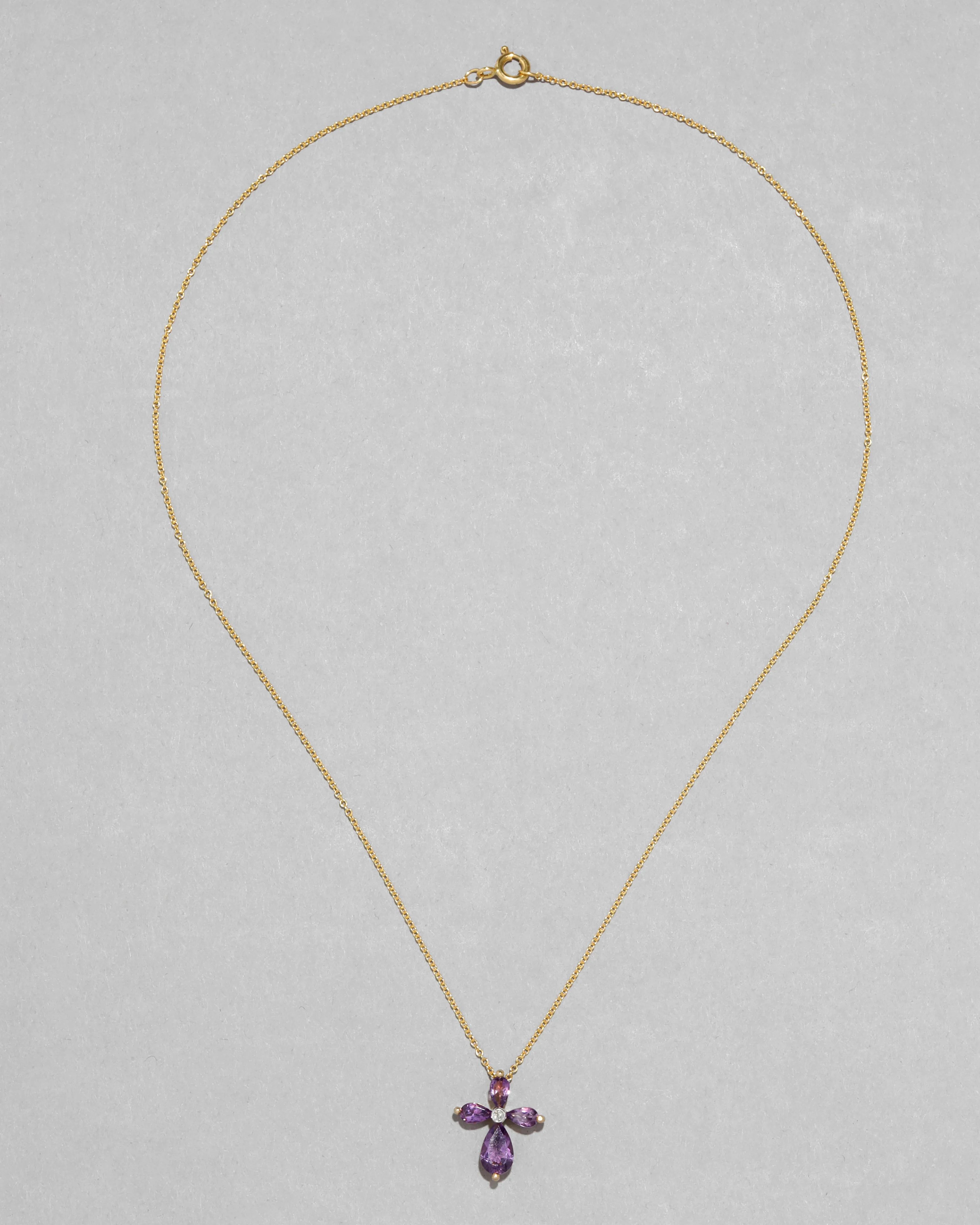 Vintage 1980s 10k Gold Pear Cut Amethyst Cross with Diamond Center Pendant Necklace sold by Alexis Bittar product image thumbnail 2