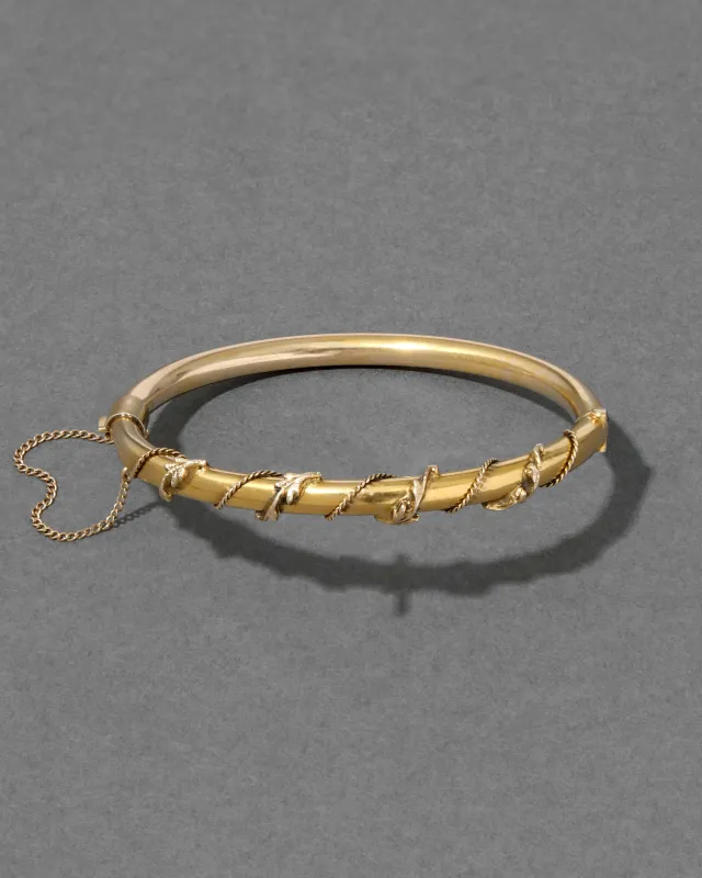 Antique Victorian 1880s 14k Gold Rope and Vine Hinge Bracelet sold by Alexis Bittar