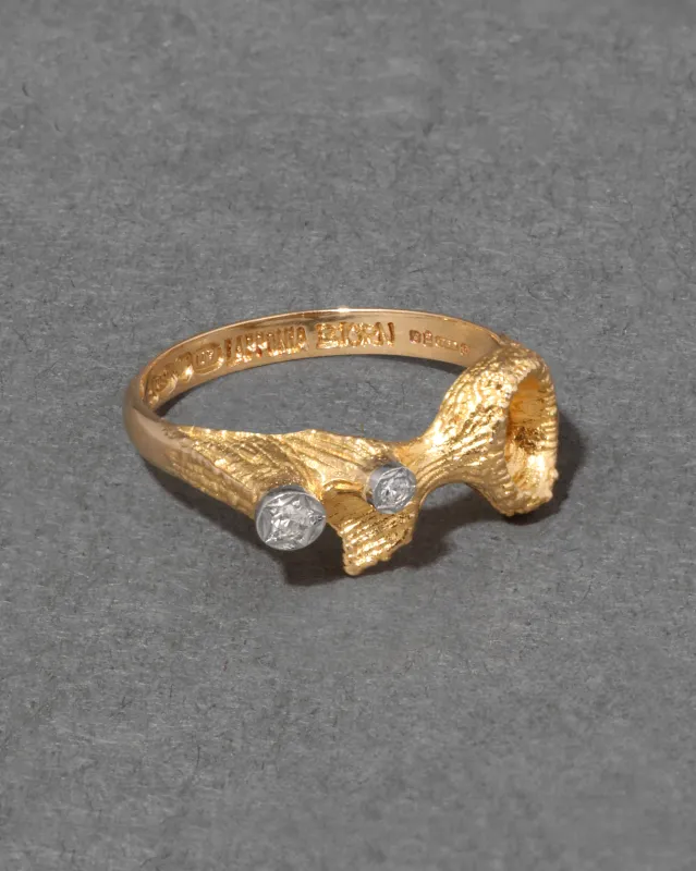 Vintage 1950s 18k Gold with Diamond Brutalist Open Metalwork Sculptural Ring sold by Alexis Bittar