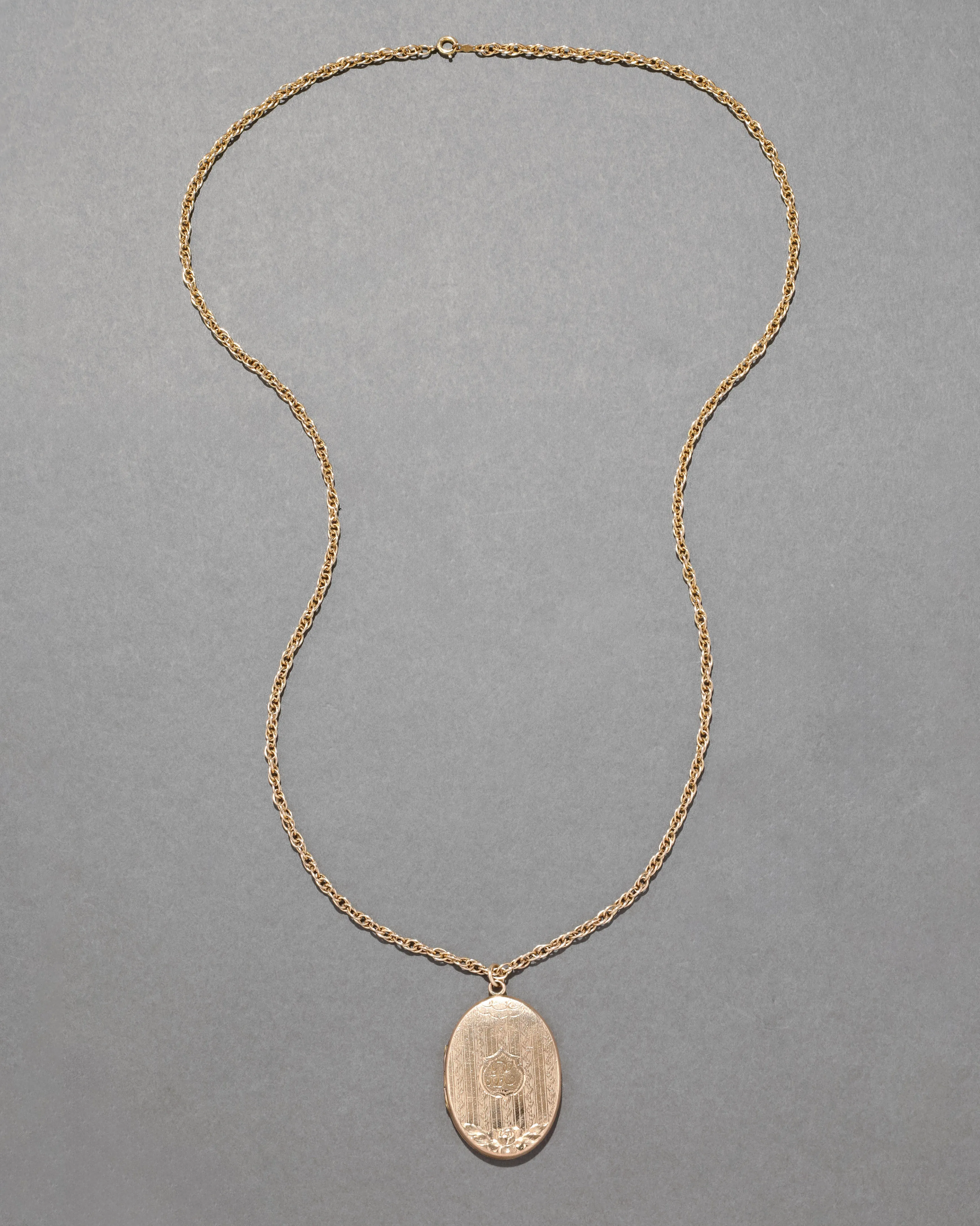 Antique Early 1900s 14k Gold Fill Hand Etched Pattern Oval Locket Necklace sold by Alexis Bittar product image thumbnail 2