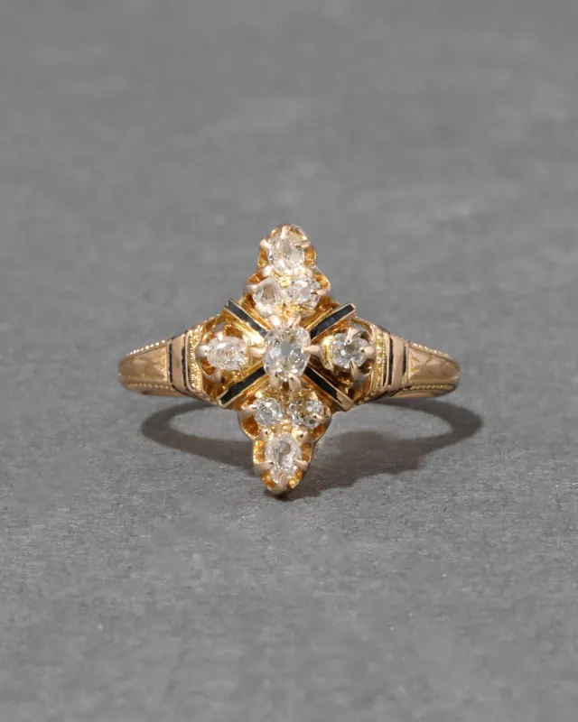 Antique Victorian 14k Gold with Diamond & Enamel Cross Ring sold by Alexis Bittar