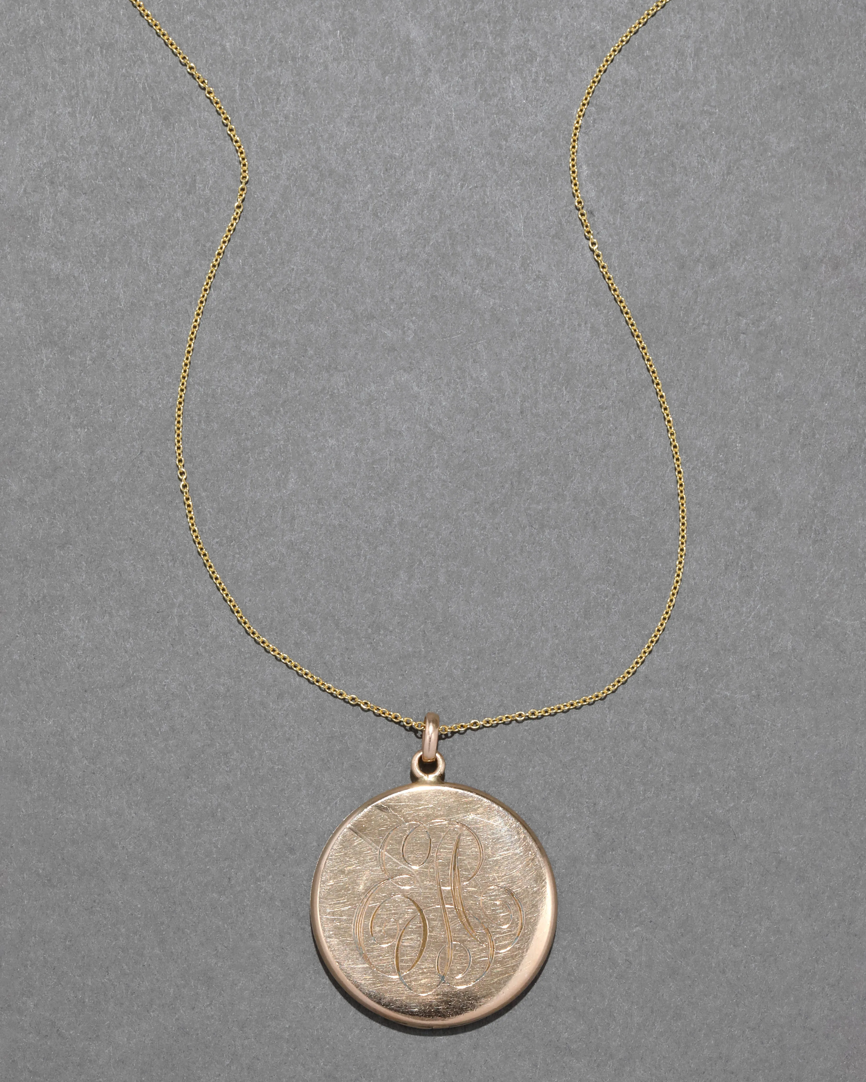 Antique 1880s 14k Gold Fill Hand Etched Swirl Locket Necklace sold by Alexis Bittar product image thumbnail 4
