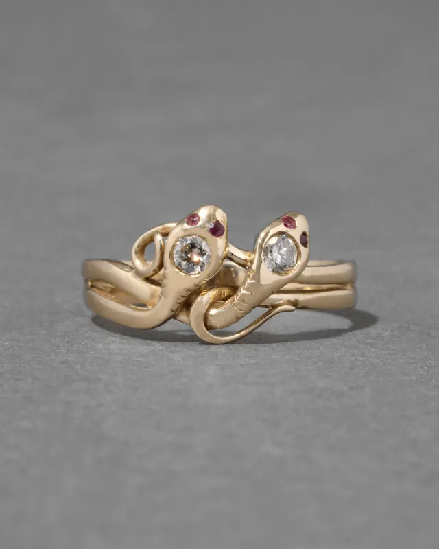 Antique Victorian 14k Gold with Diamond & Ruby Intertwined Snakes Ring sold by Alexis Bittar