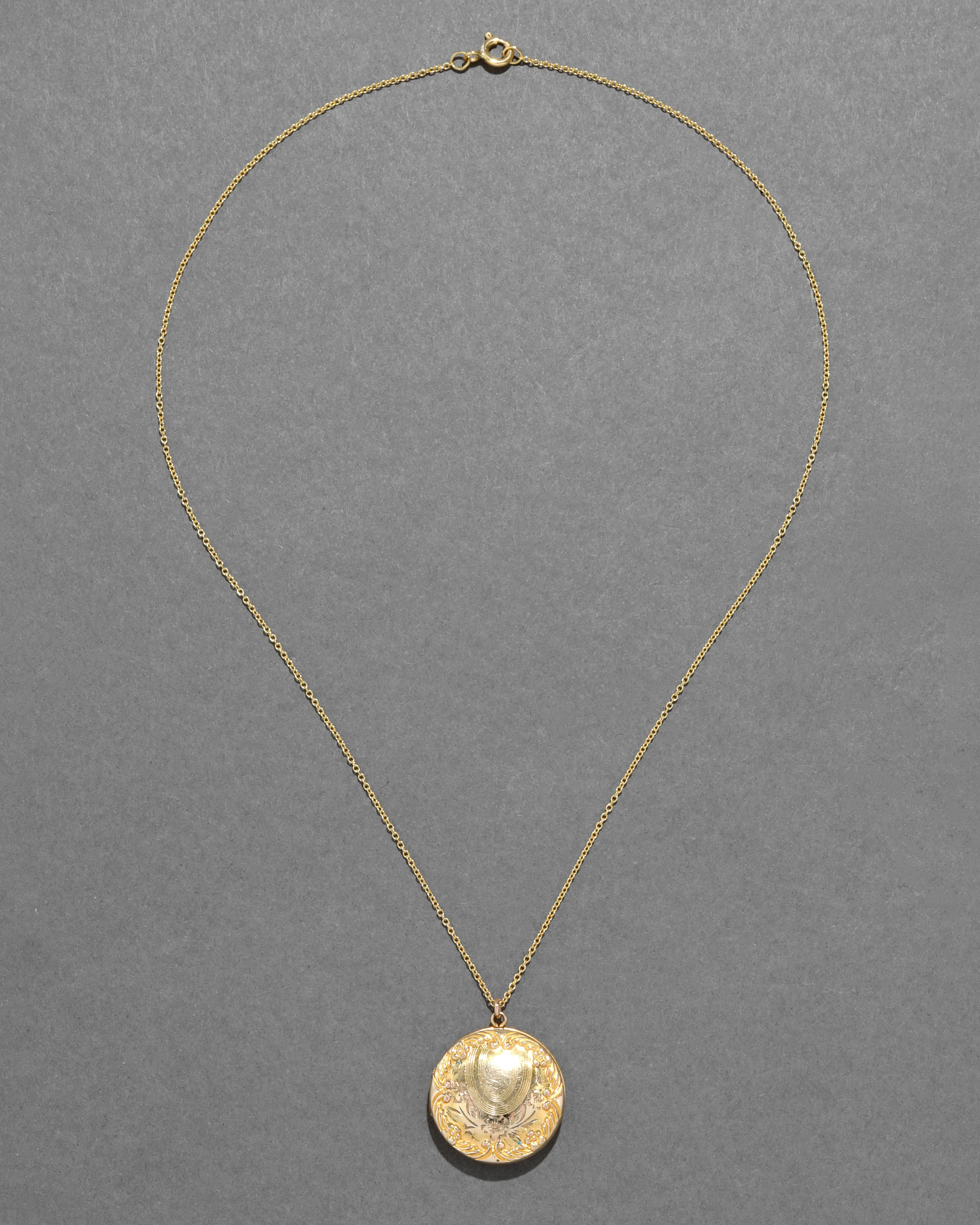 Antique 1920s 14k Gold Fill Hand Etched Floral Locket Necklace sold by Alexis Bittar product image thumbnail 2