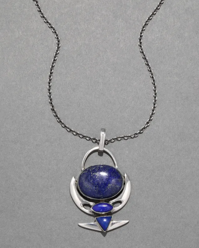 Vintage 1970s Sterling Silver with Lapis Sculptural Modernist Pendant Necklace sold by Alexis Bittar