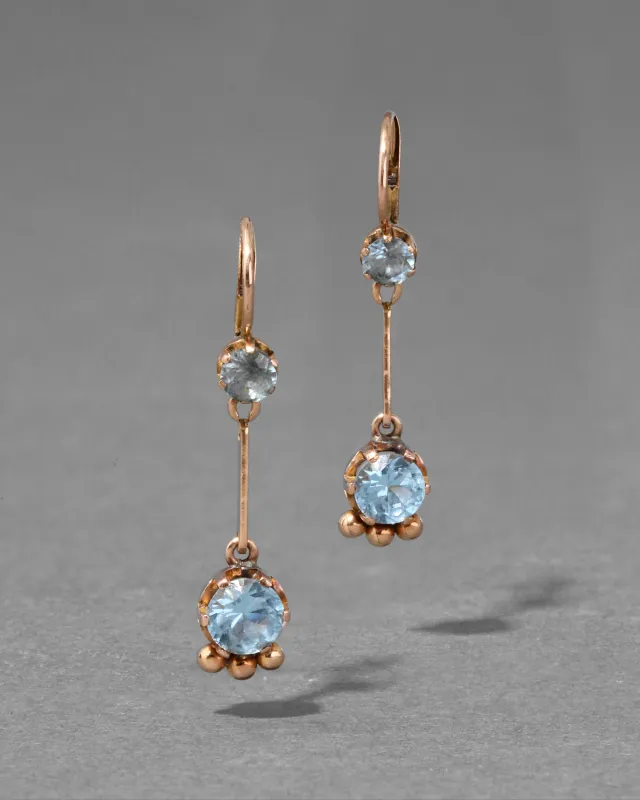 Antique 1920s 10k Gold with Blue Topaz Drop Earring made by Alexis Bittar