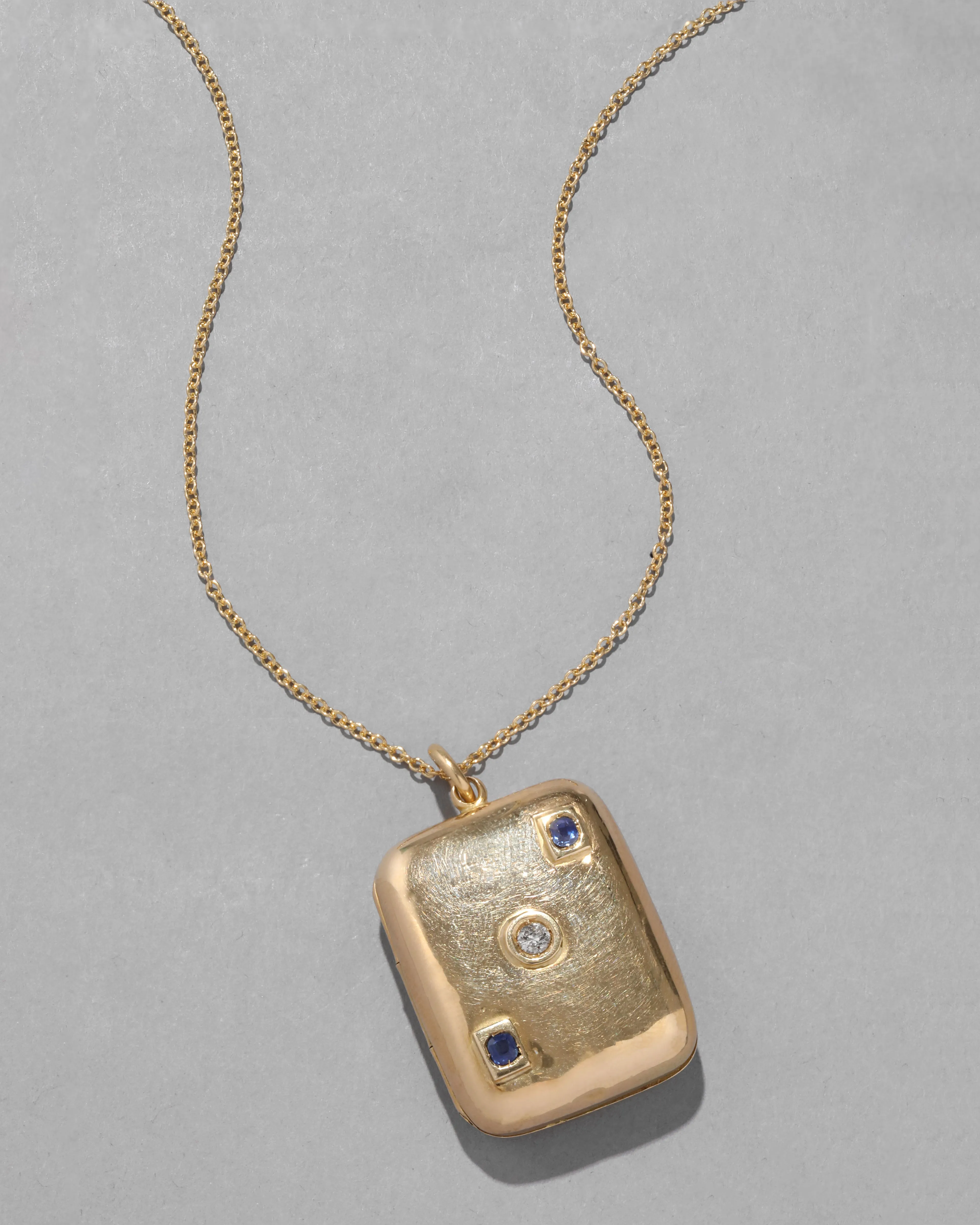 Antique Late 1920s 18k Gold wtih Sapphire & Diamond Modern Design Pendant Necklace sold by Alexis Bittar