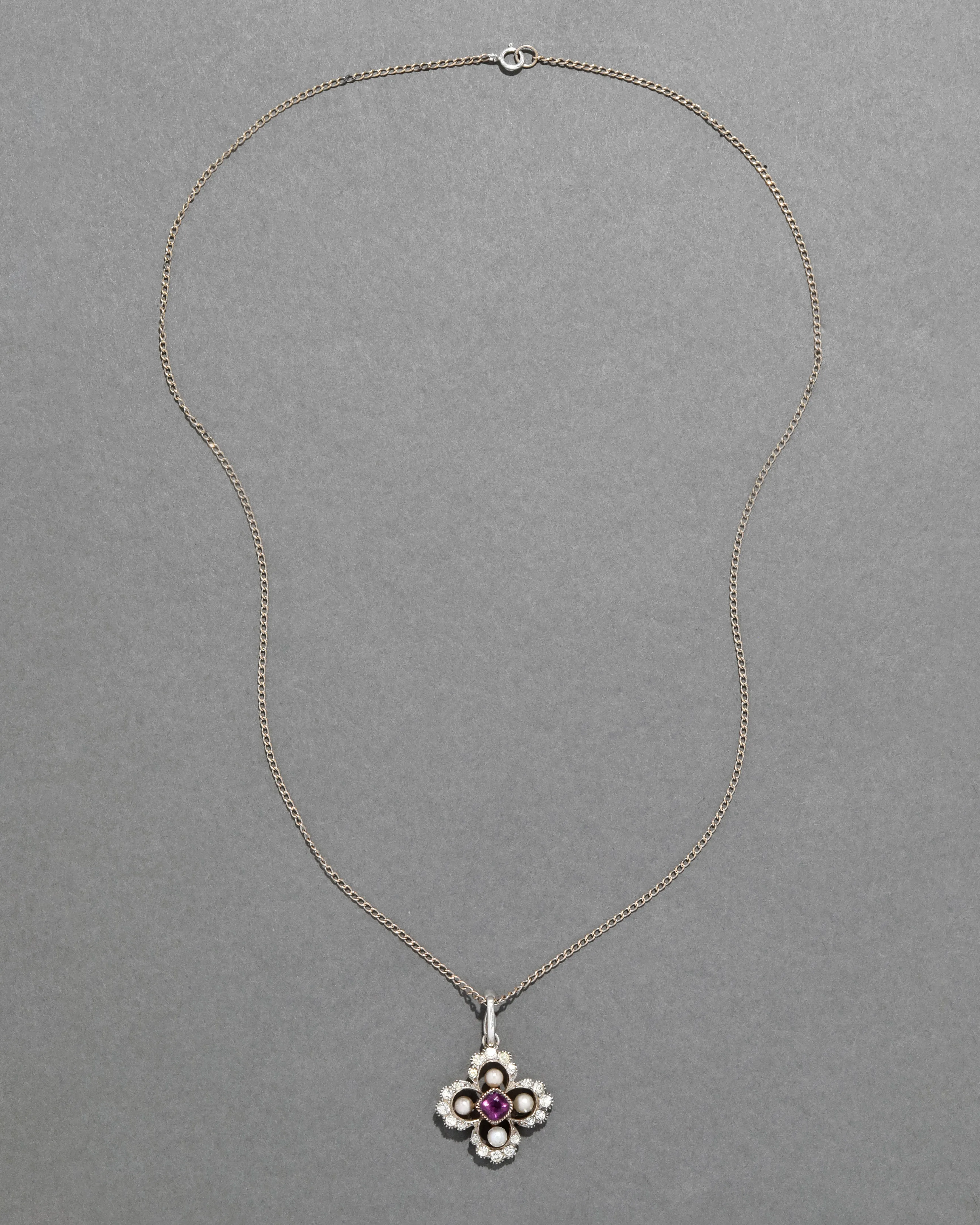 Antique Late 1800s Sterling Silver with Early Paste, Amethyst, & Pearl Pendant Necklace sold by Alexis Bittar product image thumbnail 2