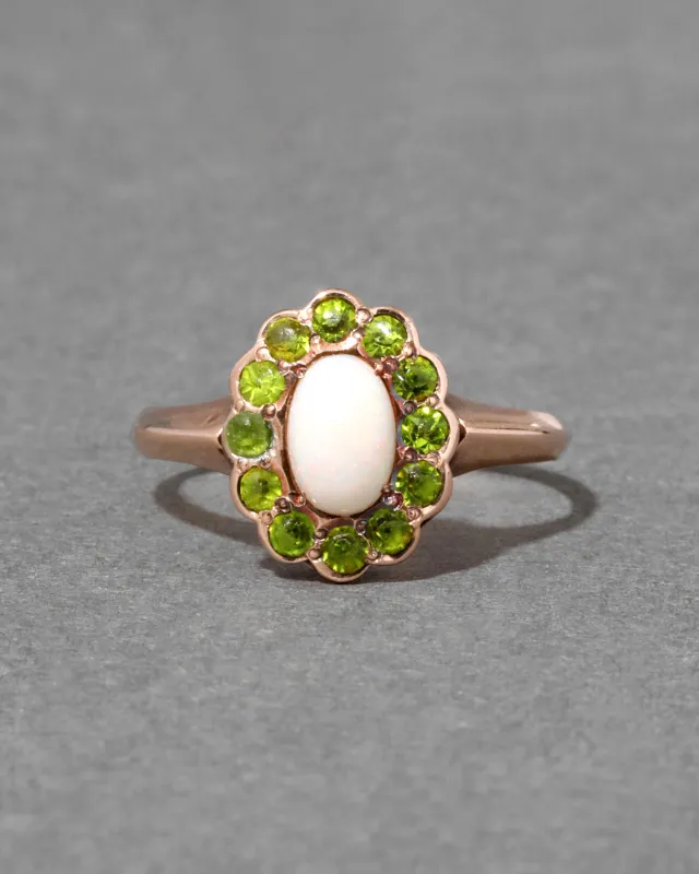 Antique 1890s 10k Rose Gold with Opal in Peridot Halo Ring sold by Alexis Bittar
