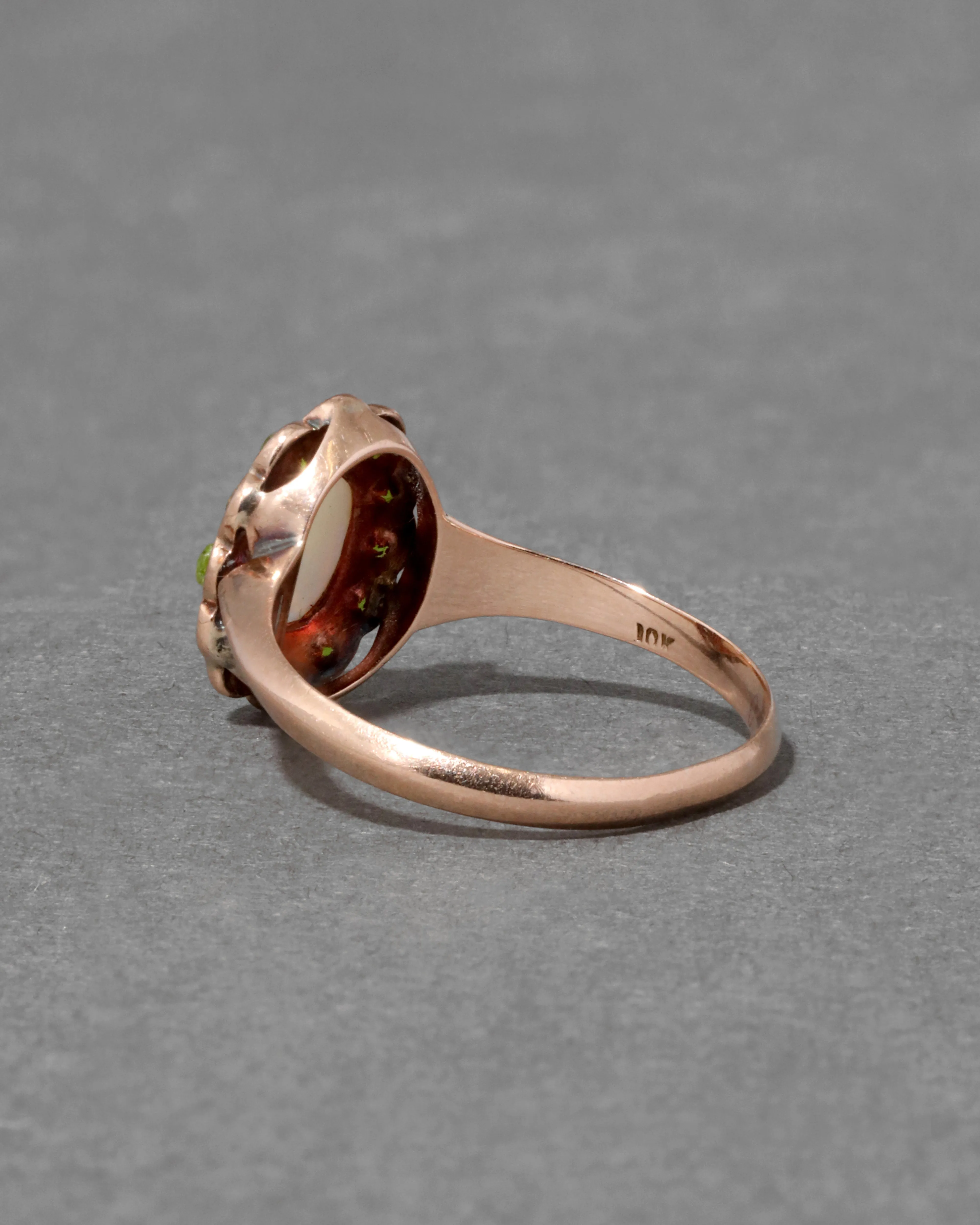Antique 1890s 10k Rose Gold with Opal in Peridot Halo Ring sold by Alexis Bittar product image thumbnail 3