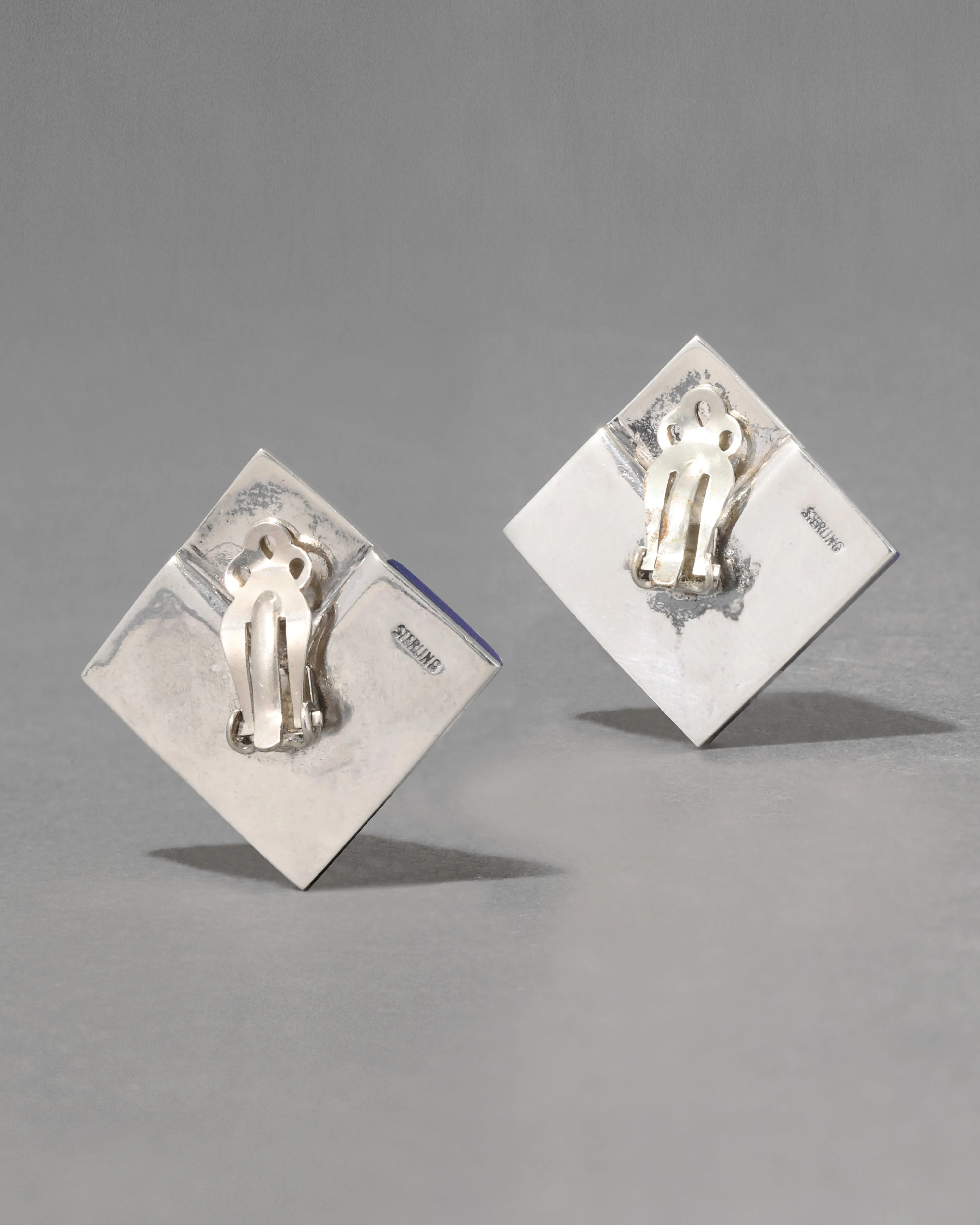 Vintage 1970s Sterling Silver with Lapis Cubist Clip Earring sold by Alexis Bittar product image thumbnail 2