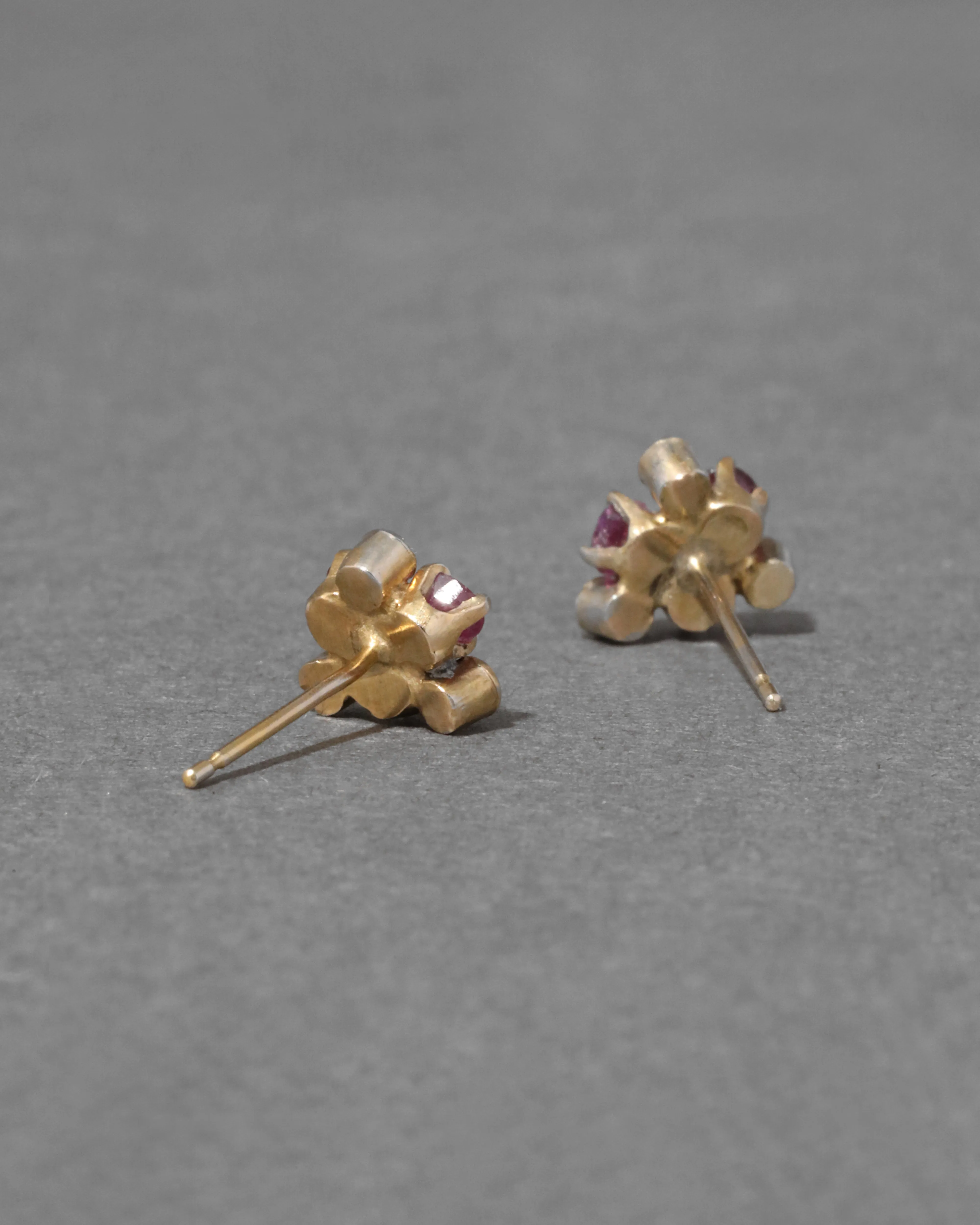 Vintage 1950s 14k Gold with Ruby & Diamond Cluster Stud Earring sold by Alexis Bittar product image thumbnail 2