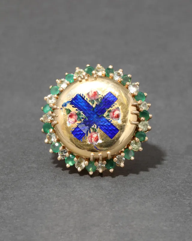 Antique 1700s 14k Gold with French Enamel & Emerald & Sapphire Shank Ring sold by Alexis Bittar