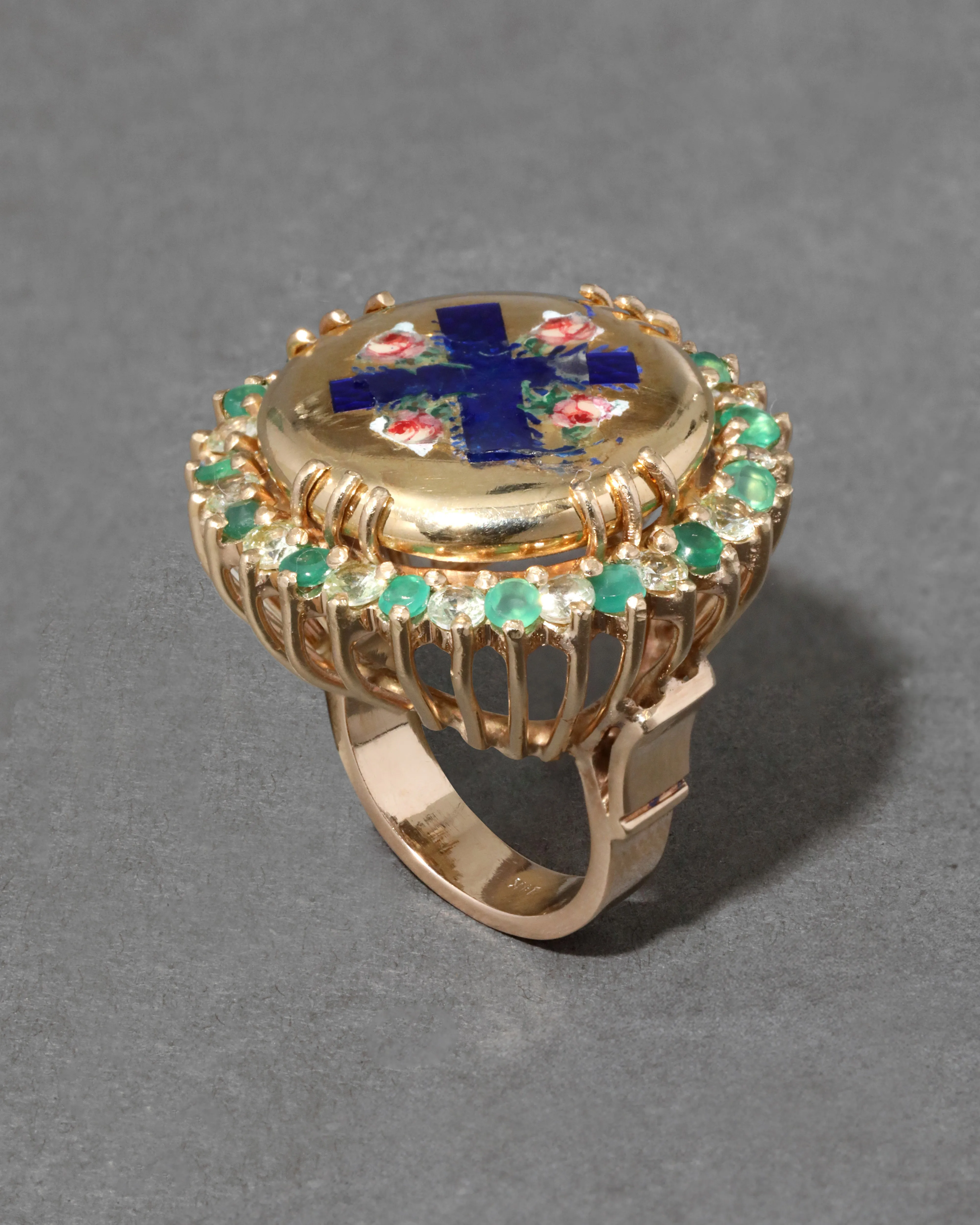 Antique 1700s 14k Gold with French Enamel & Emerald & Sapphire Shank Ring sold by Alexis Bittar product image thumbnail 2