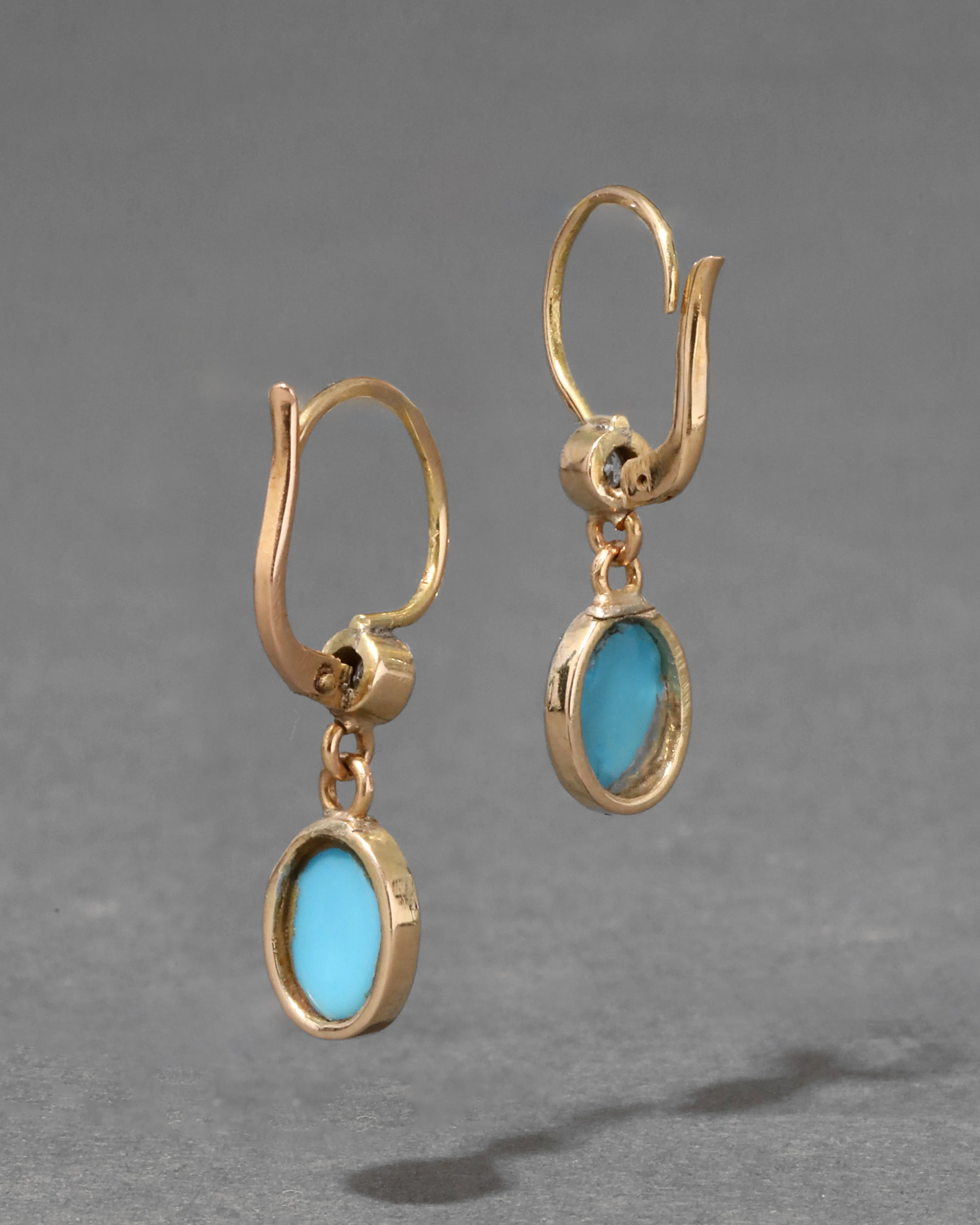 Antique 1920s 14k Gold with Persian Turquoise & Diamond Earring sold by Alexis Bittar product image thumbnail 2