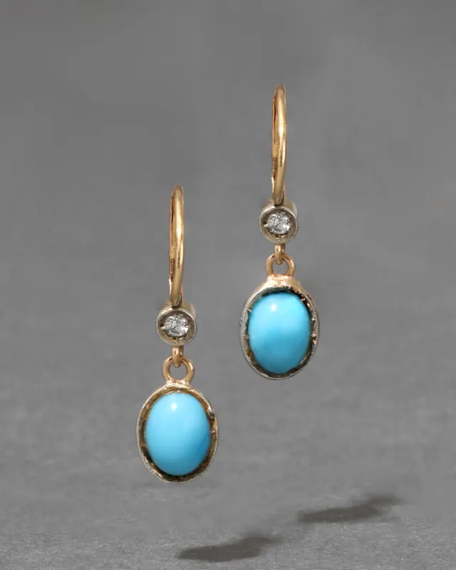 Antique 1920s 14k Gold with Persian Turquoise & Diamond Earring made by Alexis Bittar