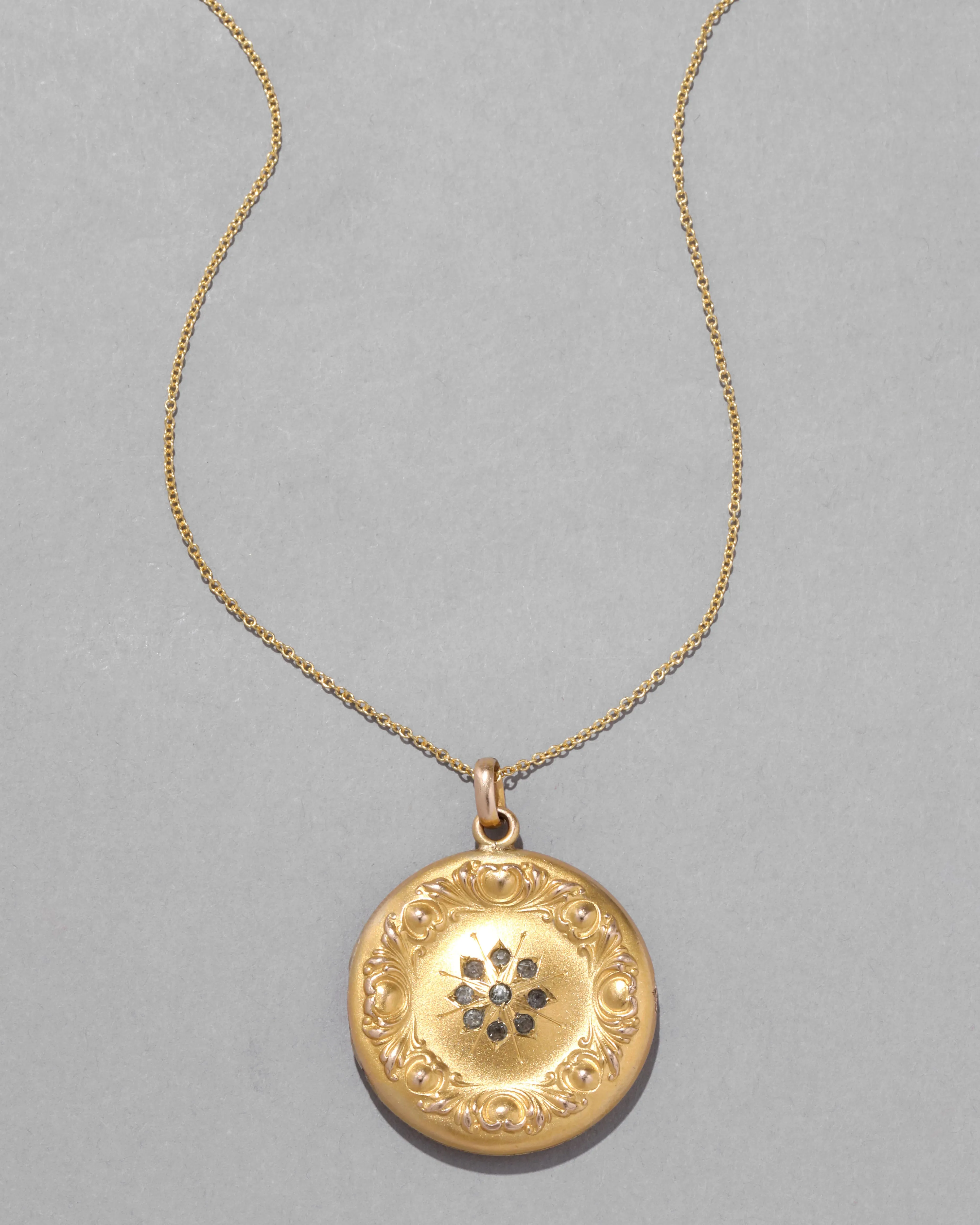 Antique Victorian 14k Gold Fill Star Brocade Locket Necklace sold by Alexis Bittar