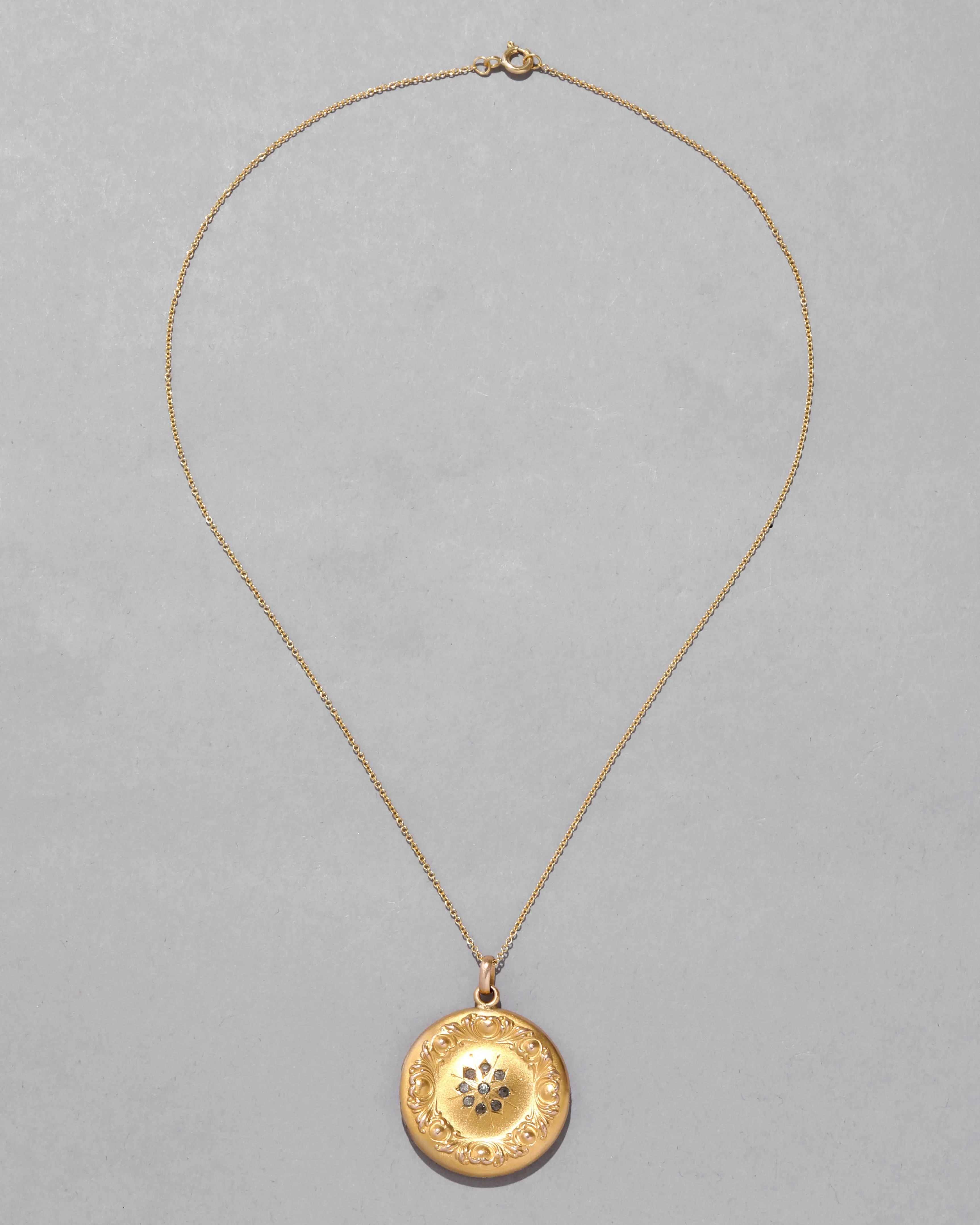 Antique Victorian 14k Gold Fill Star Brocade Locket Necklace sold by Alexis Bittar product image thumbnail 2