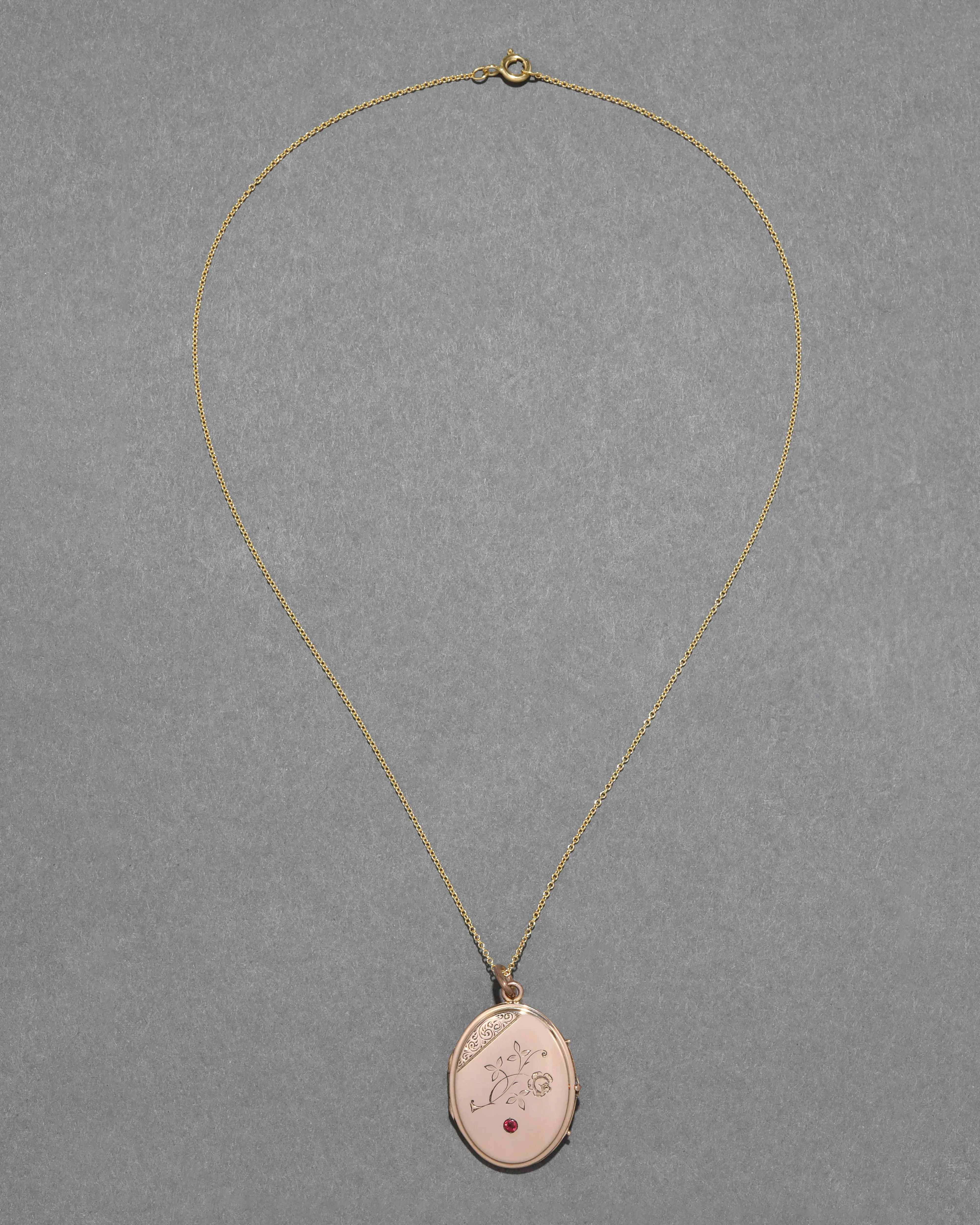 Antique 1800s 14k Gold with Ruby Hand Etched Floral Locket Necklace sold by Alexis Bittar product image thumbnail 2