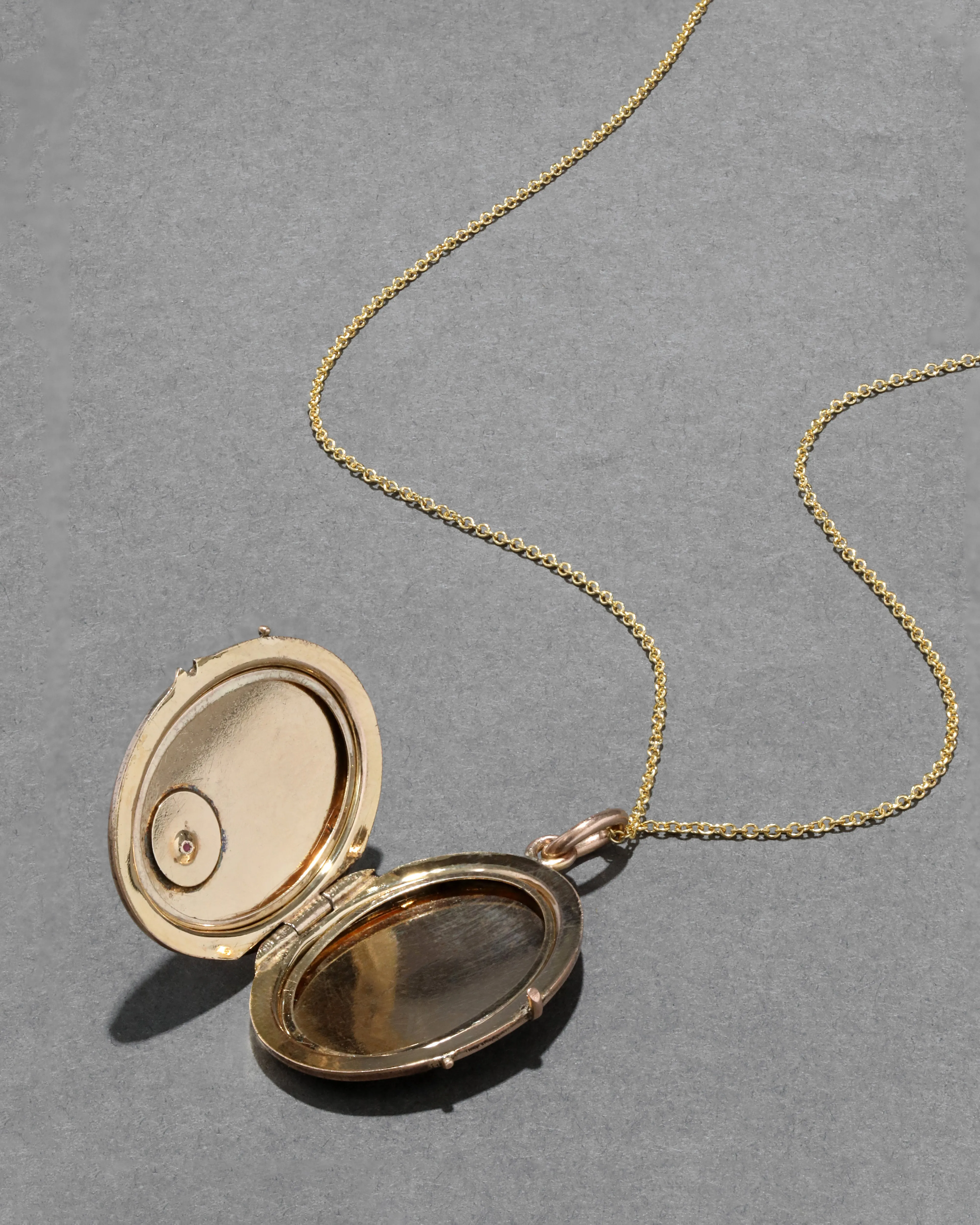 Antique 1800s 14k Gold with Ruby Hand Etched Floral Locket Necklace sold by Alexis Bittar product image thumbnail 3