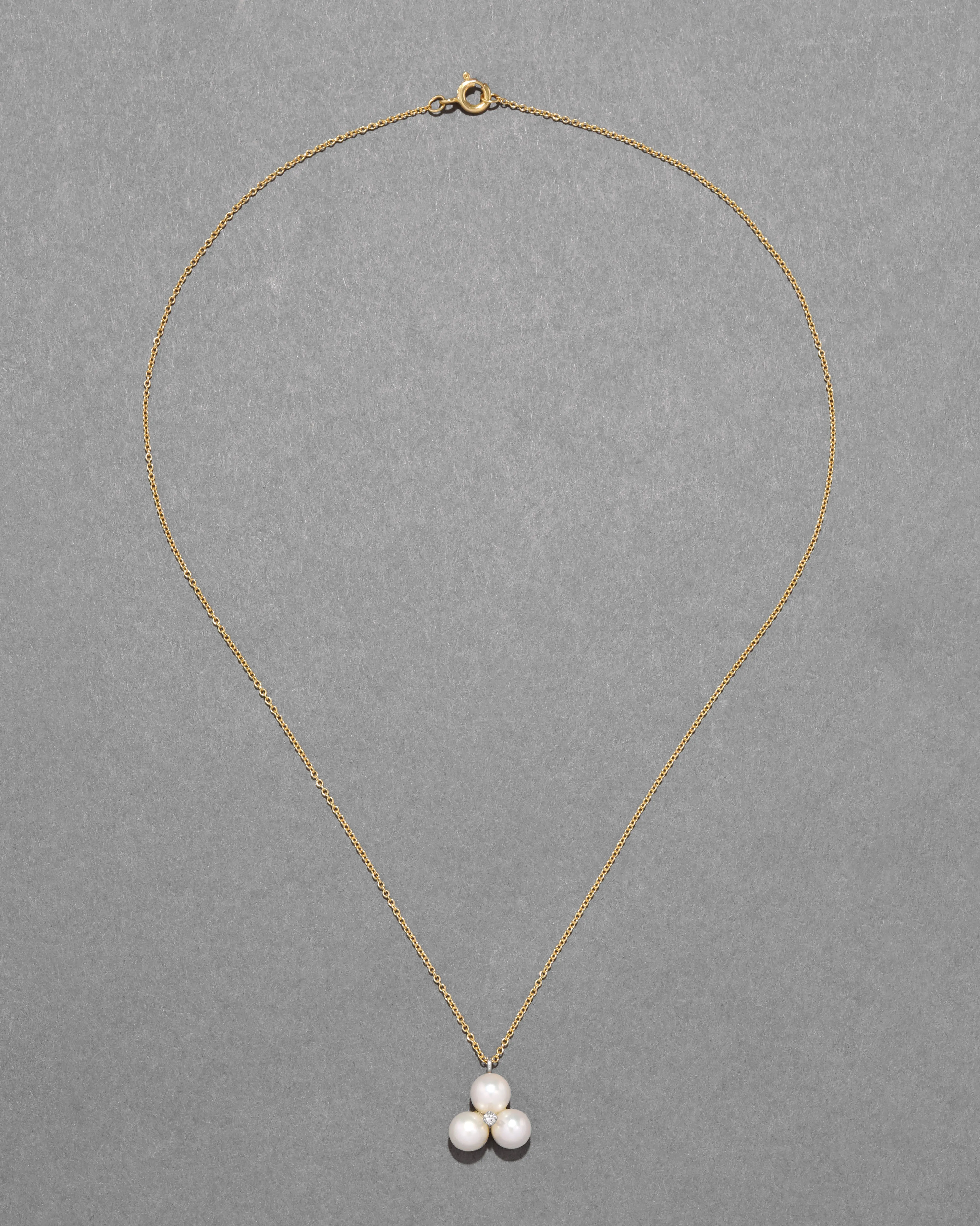 Vintage 1970s White Gold with Triple Pearl & Diamond Pendant Necklace sold by Alexis Bittar product image thumbnail 2