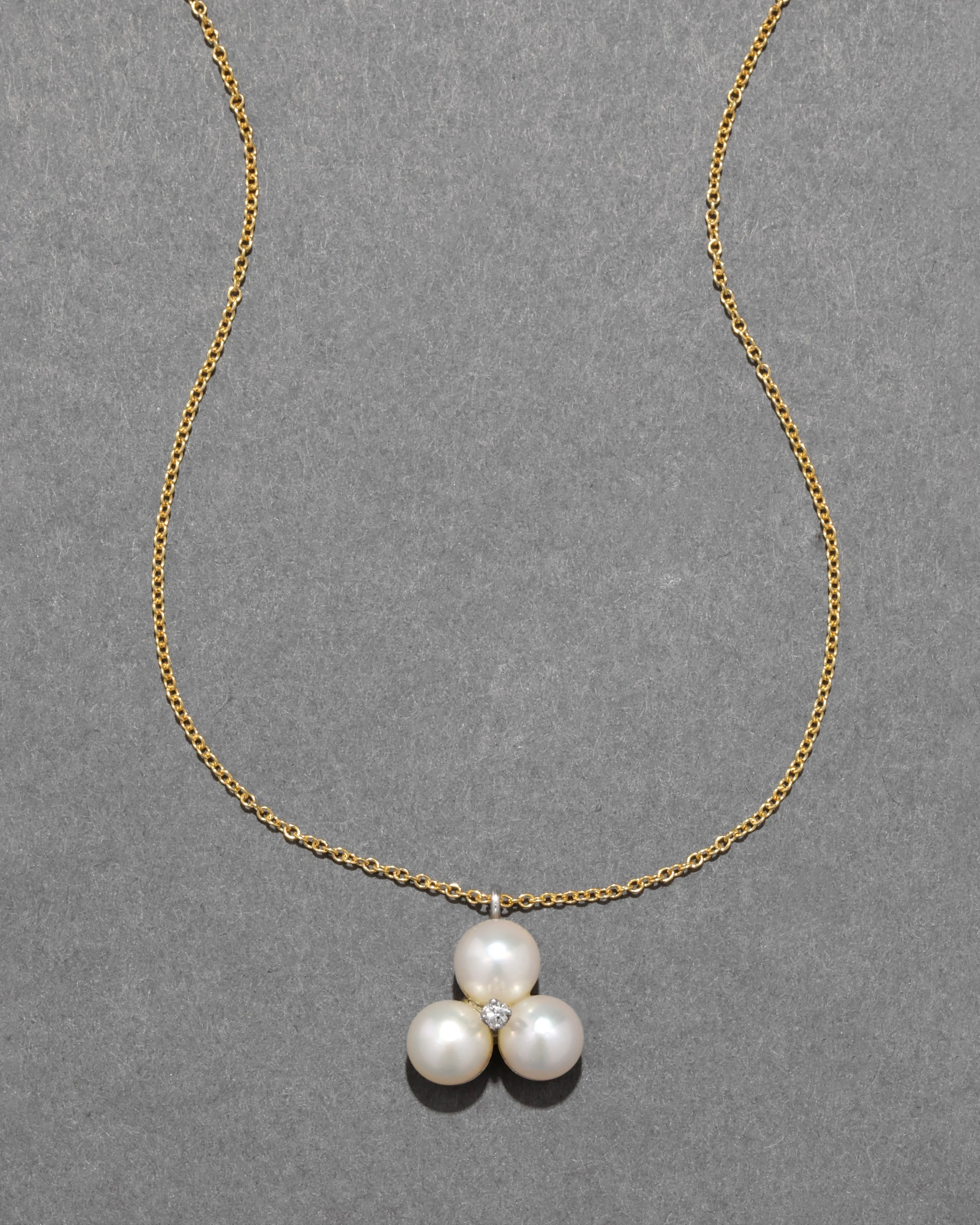 Vintage 1970s White Gold with Triple Pearl & Diamond Pendant Necklace sold by Alexis Bittar
