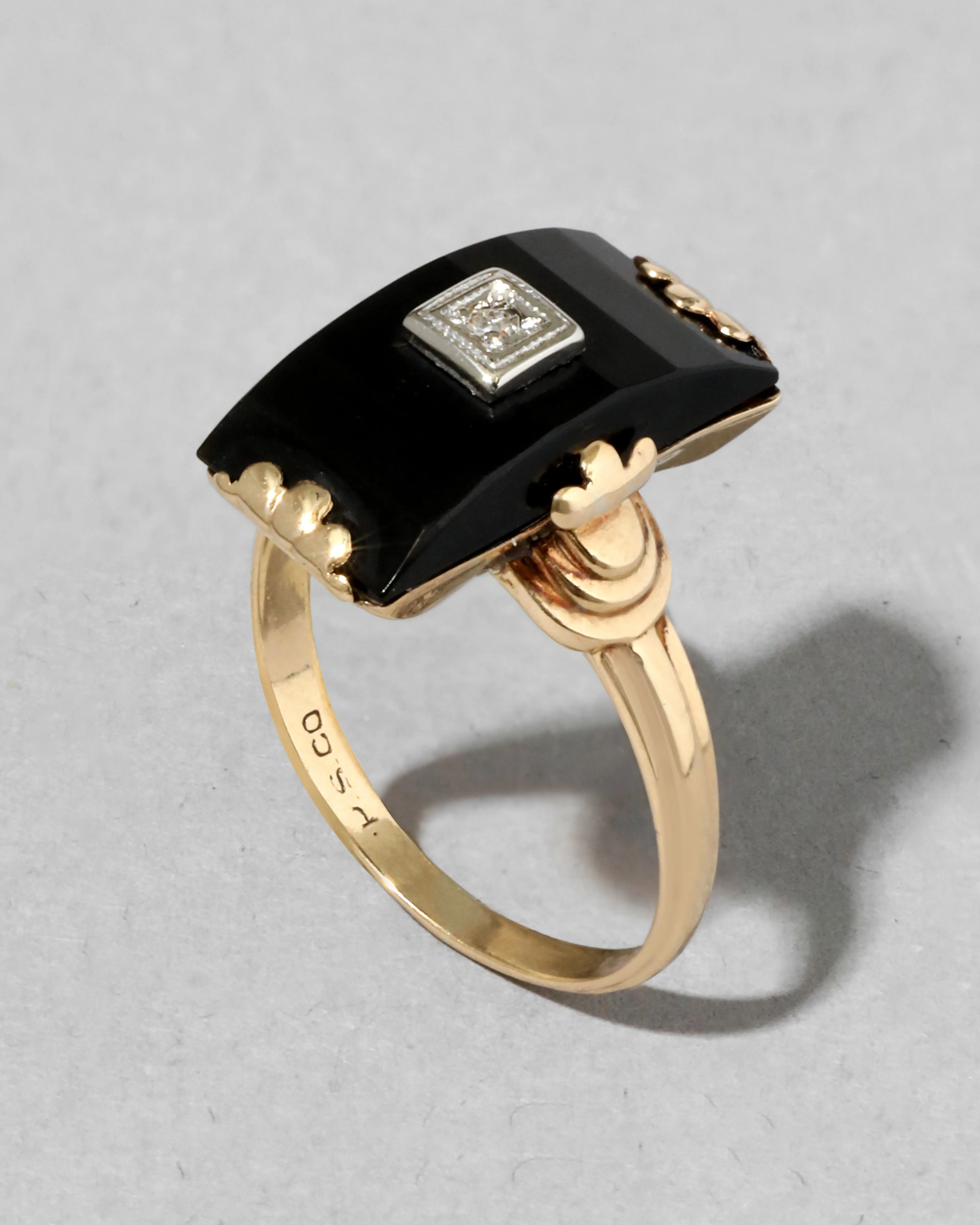 Vintage 1930s 10k Gold with Onyx & Diamond Ring sold by Alexis Bittar product image thumbnail 2