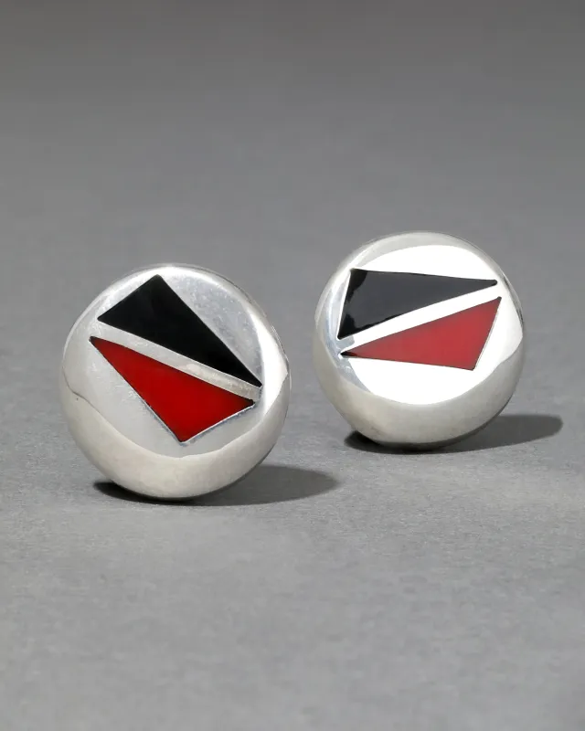 Vintage 1980s Sterling Silver with Cherry Red & Black Enamel Clip Earring made by Alexis Bittar