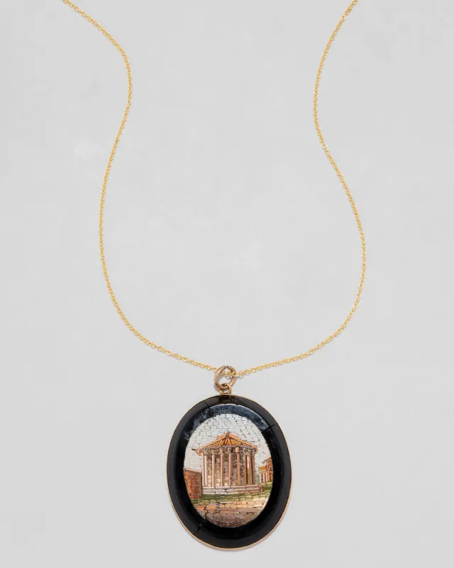 Antique 1870s 14k Gold with Micro Mosaic Inlaid in Onyx Necklace sold by Alexis Bittar