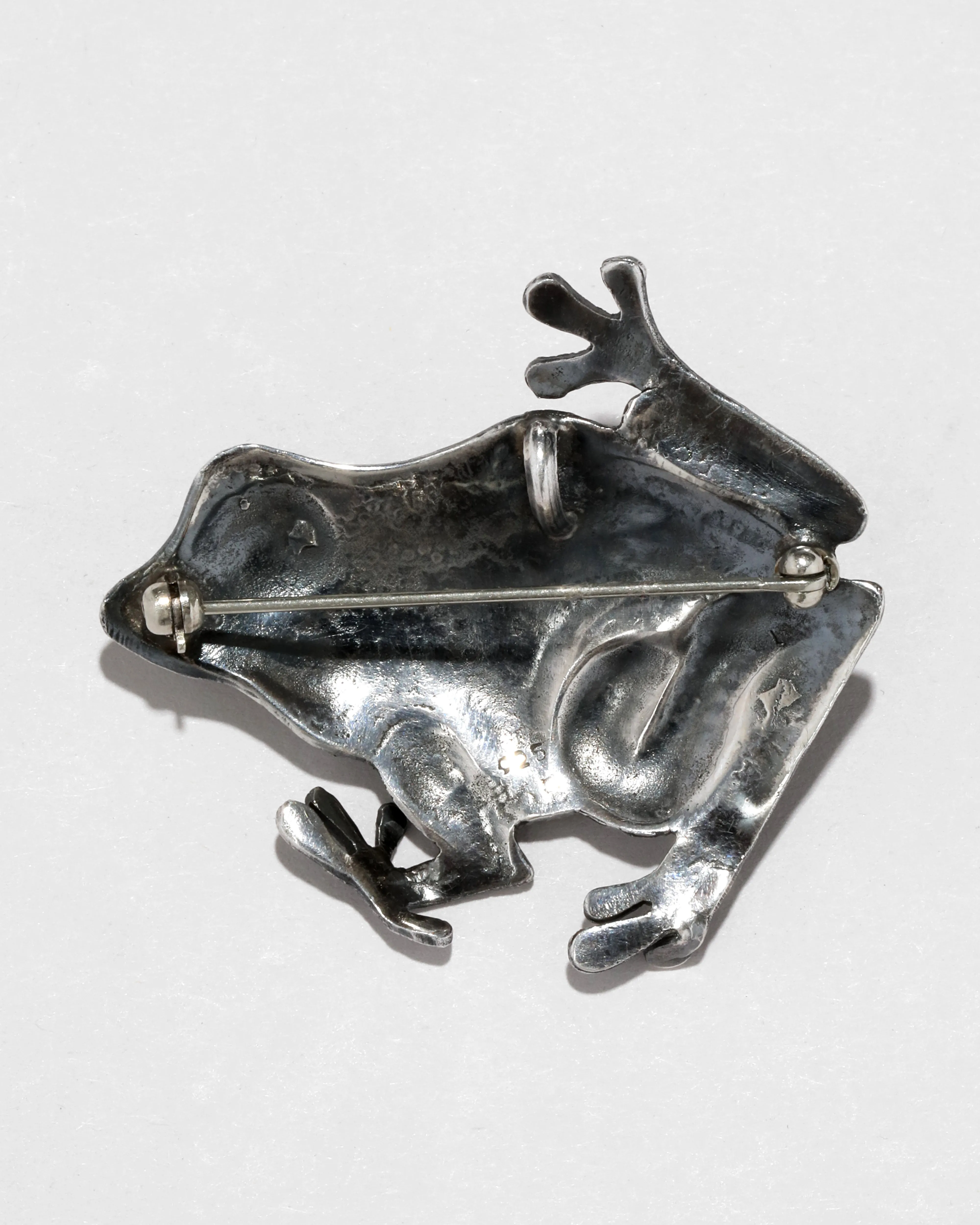 Antique 1910s Sterling Silver Handmade Etched Frog Pin sold by Alexis Bittar product image thumbnail 2