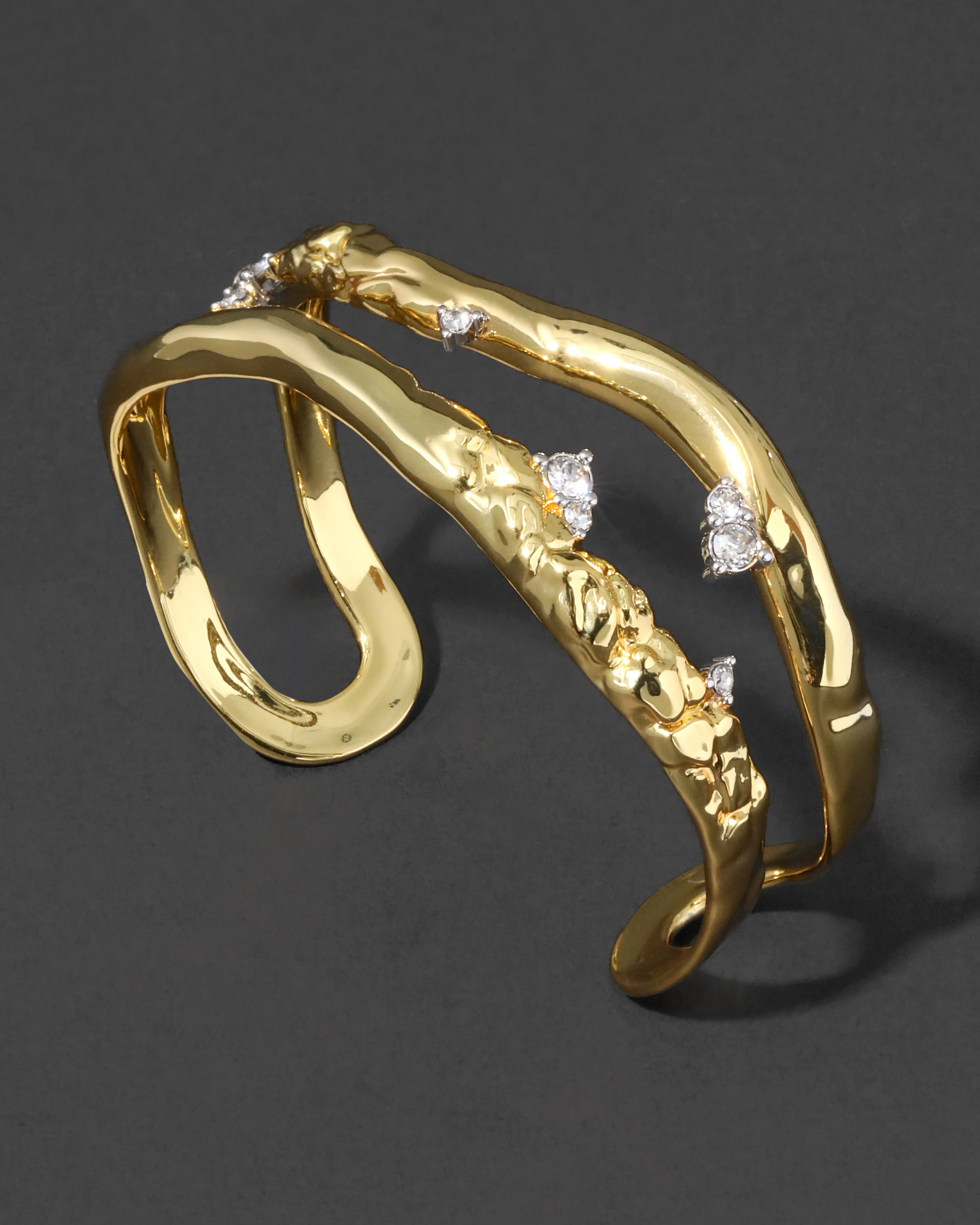 Brut Gold Crystal Thorned Open Cuff Bracelet sold by Alexis Bittar