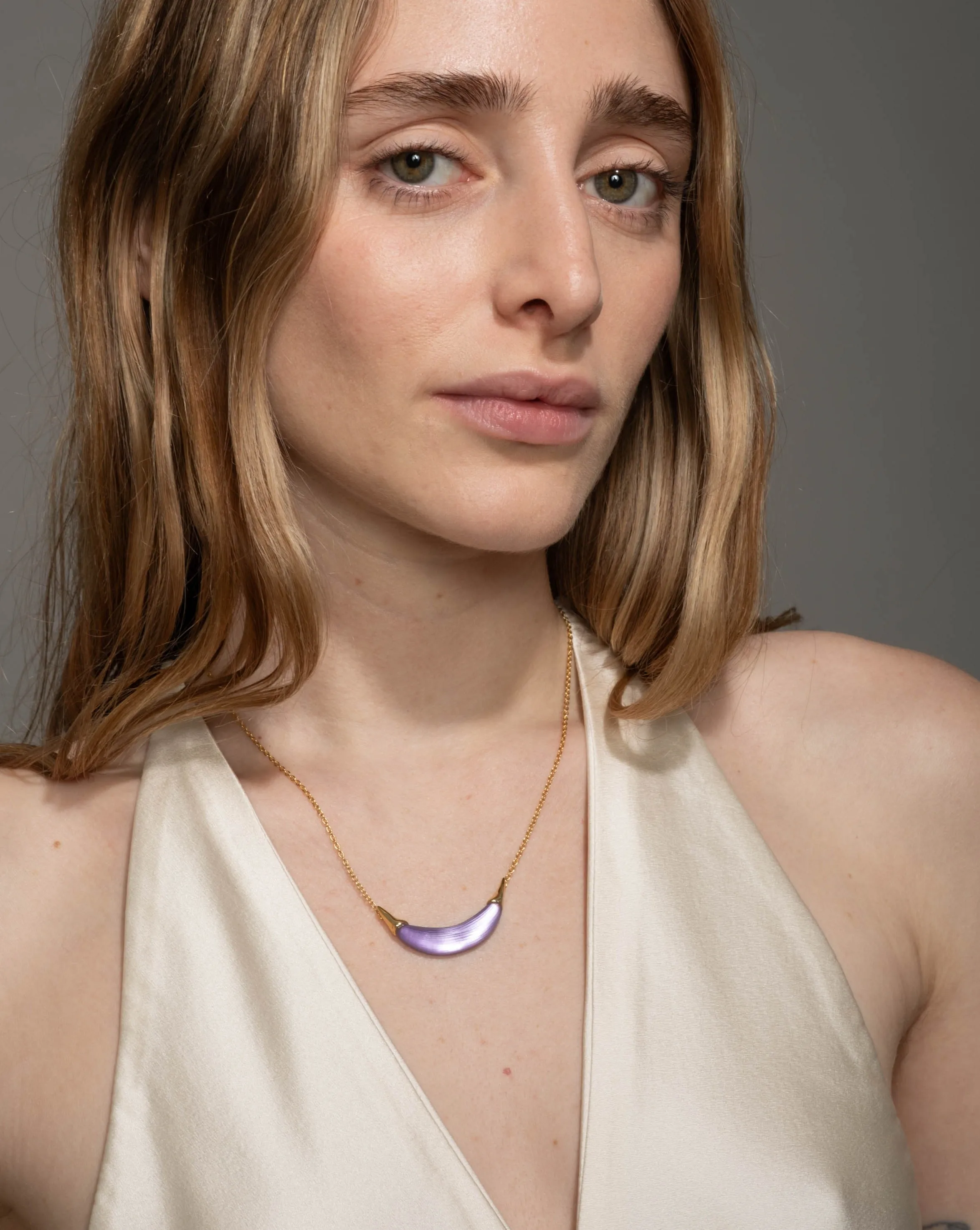 Gold Capped Crescent Lucite Necklace- Amethyst sold by Alexis Bittar product image thumbnail 2