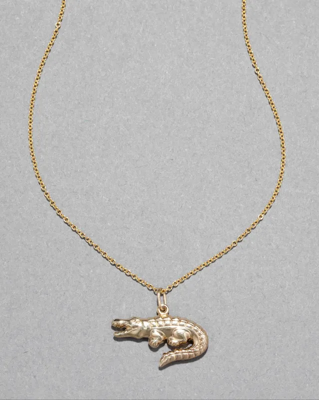 Vintage 1970s 14k Gold Fill Crocodile Pendant Necklace sold by Alexis Bittar