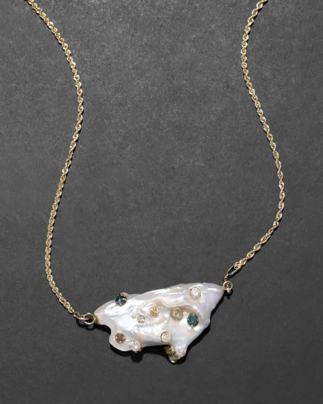 Vintage Custom Made Natural Pearl Diamond Studded Pendant Necklace sold by Alexis Bittar