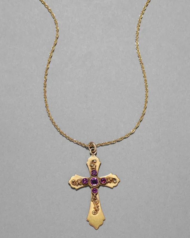 Antique Victorian 1800s 14k Gold Fill Cross Pendant Necklace sold by Alexis Bittar