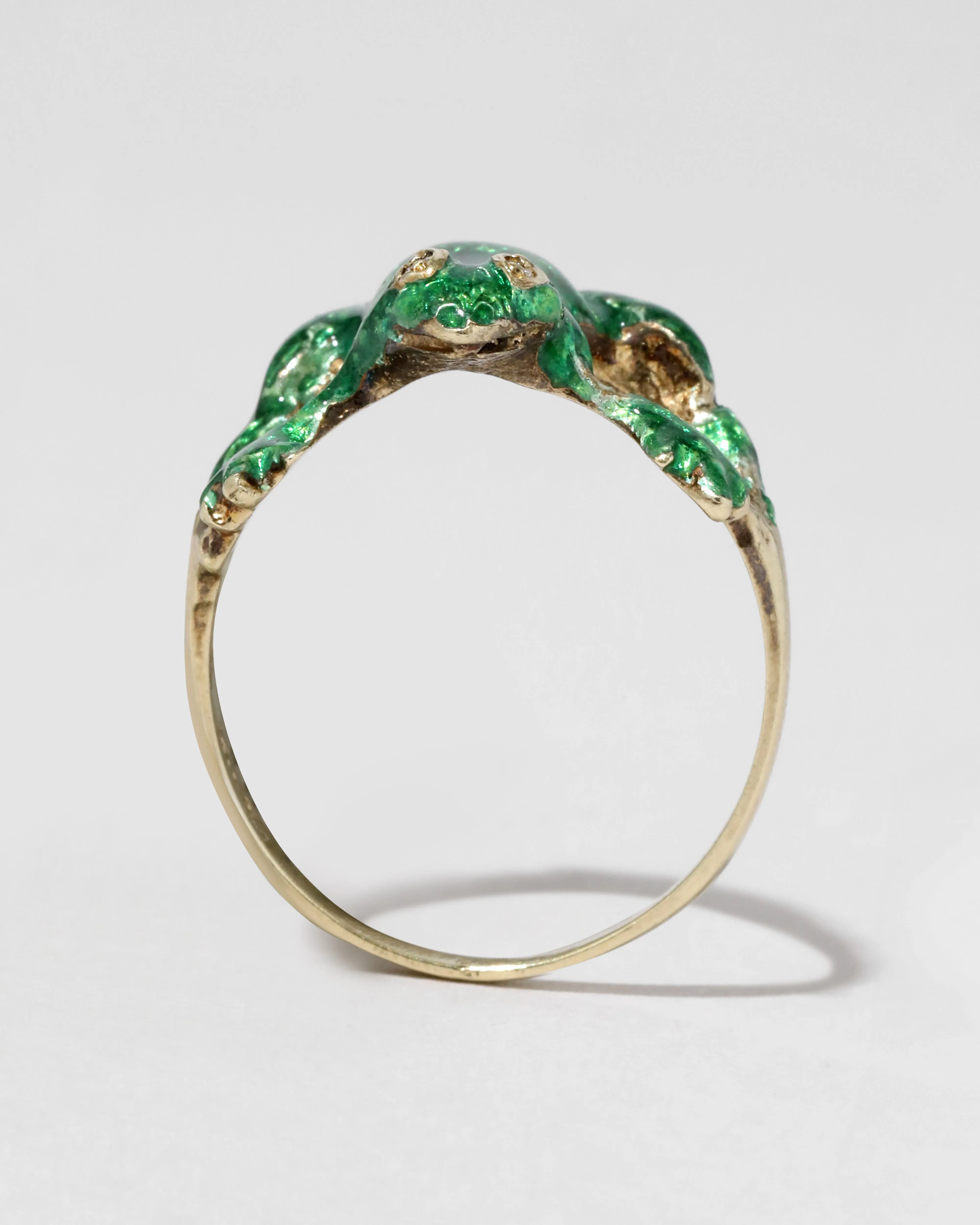 Vintage 1940s 14k Gold with Green Enamel & Diamond Frog Ring sold by Alexis Bittar product image thumbnail 3