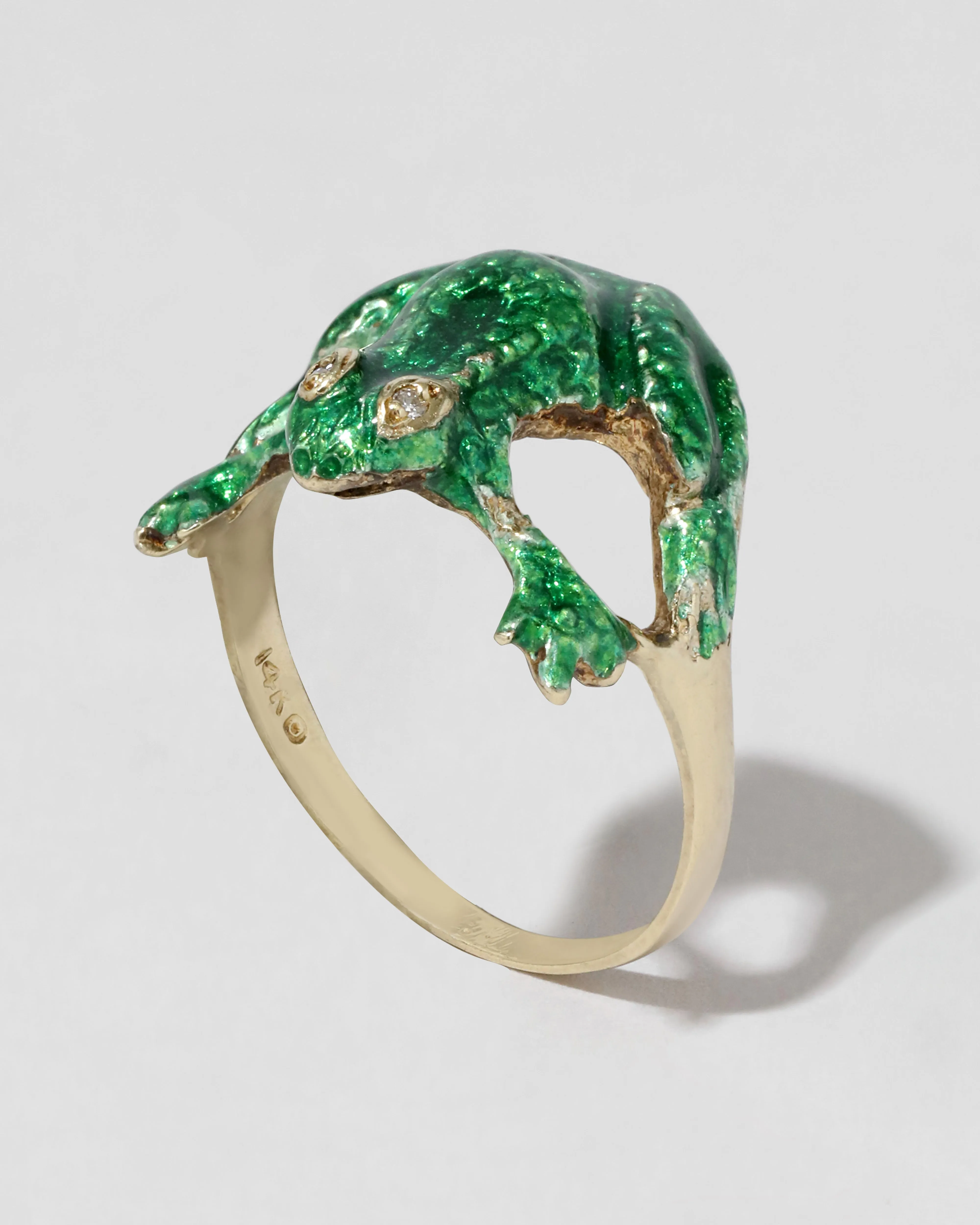 Vintage 1940s 14k Gold with Green Enamel & Diamond Frog Ring sold by Alexis Bittar product image thumbnail 2