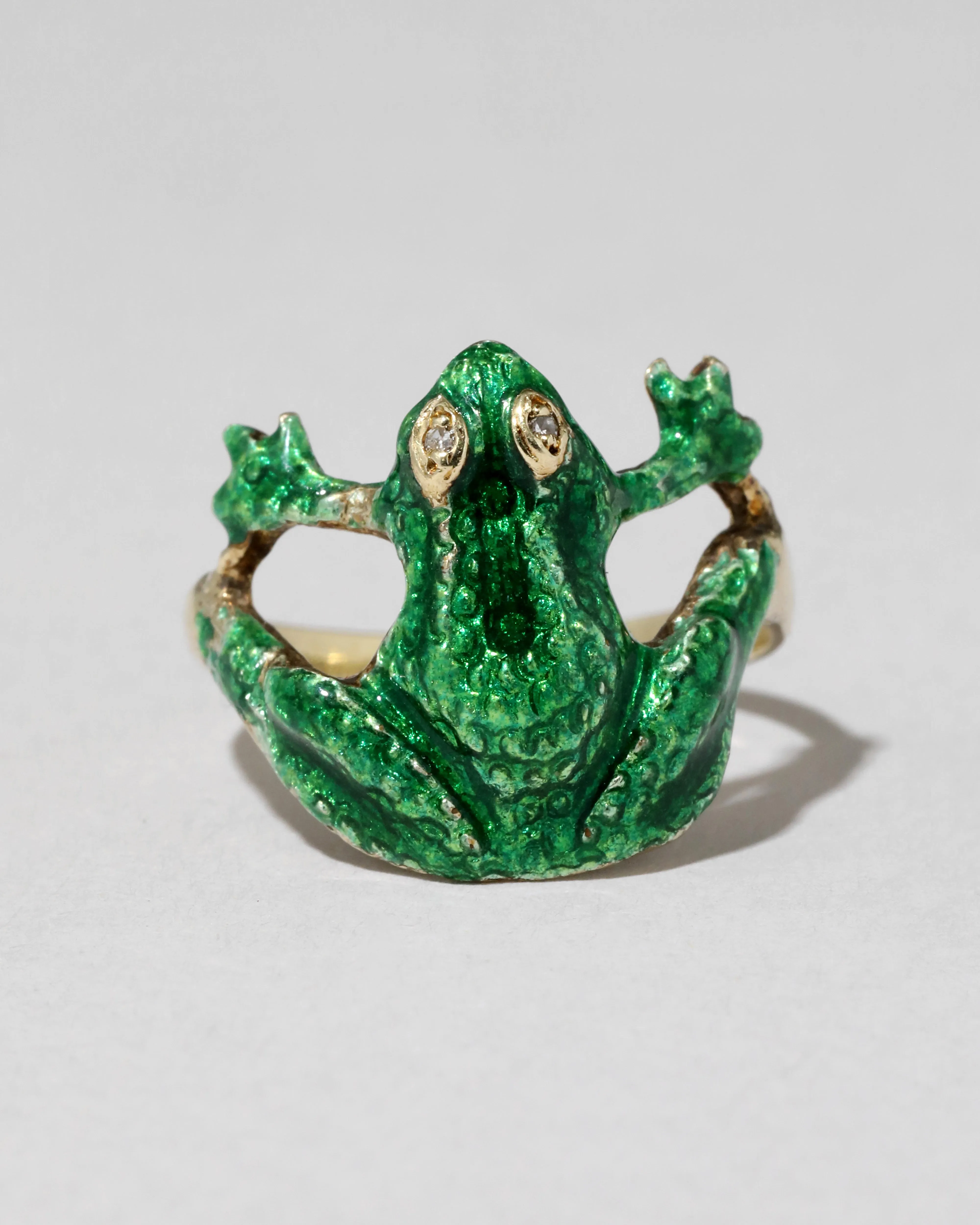 Vintage 1940s 14k Gold with Green Enamel & Diamond Frog Ring sold by Alexis Bittar