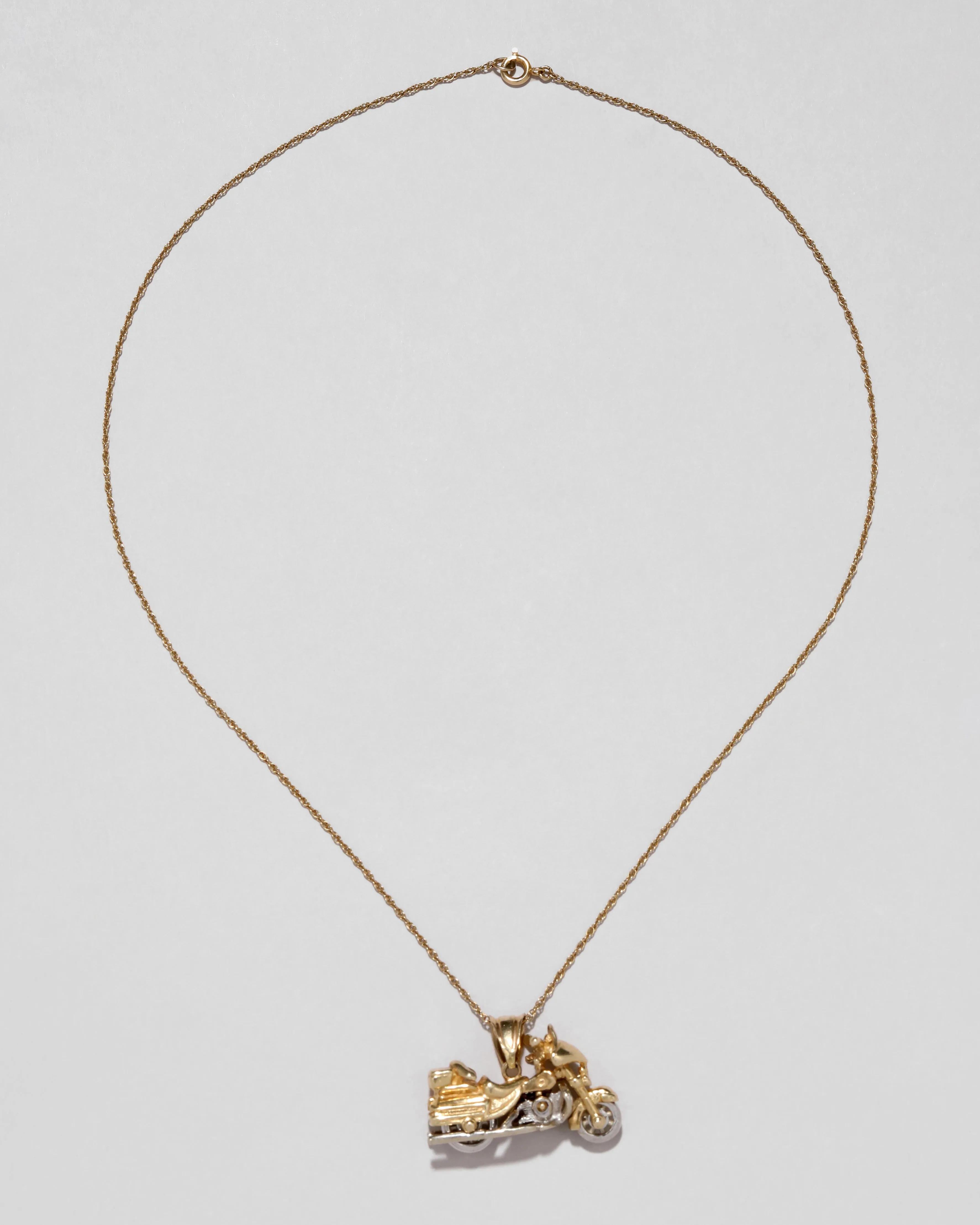 Vintage 1970s 14k Two Tone Gold Articulated Motorcycle Pendant Necklace sold by Alexis Bittar product image thumbnail 2