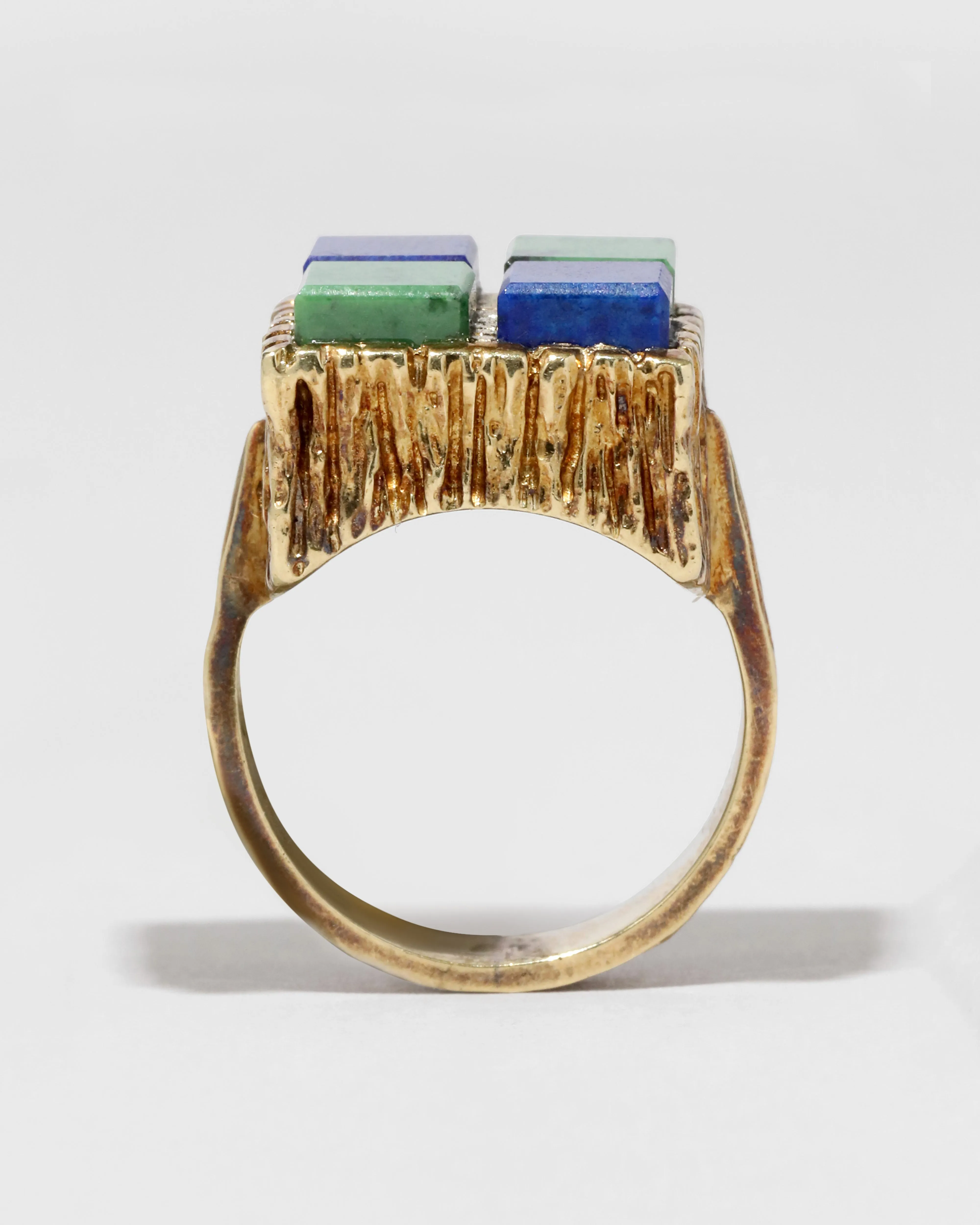 Vintage 1960s 14k Gold Felger Modernist High Set Lapis & Green Turquoise Ring sold by Alexis Bittar product image thumbnail 3