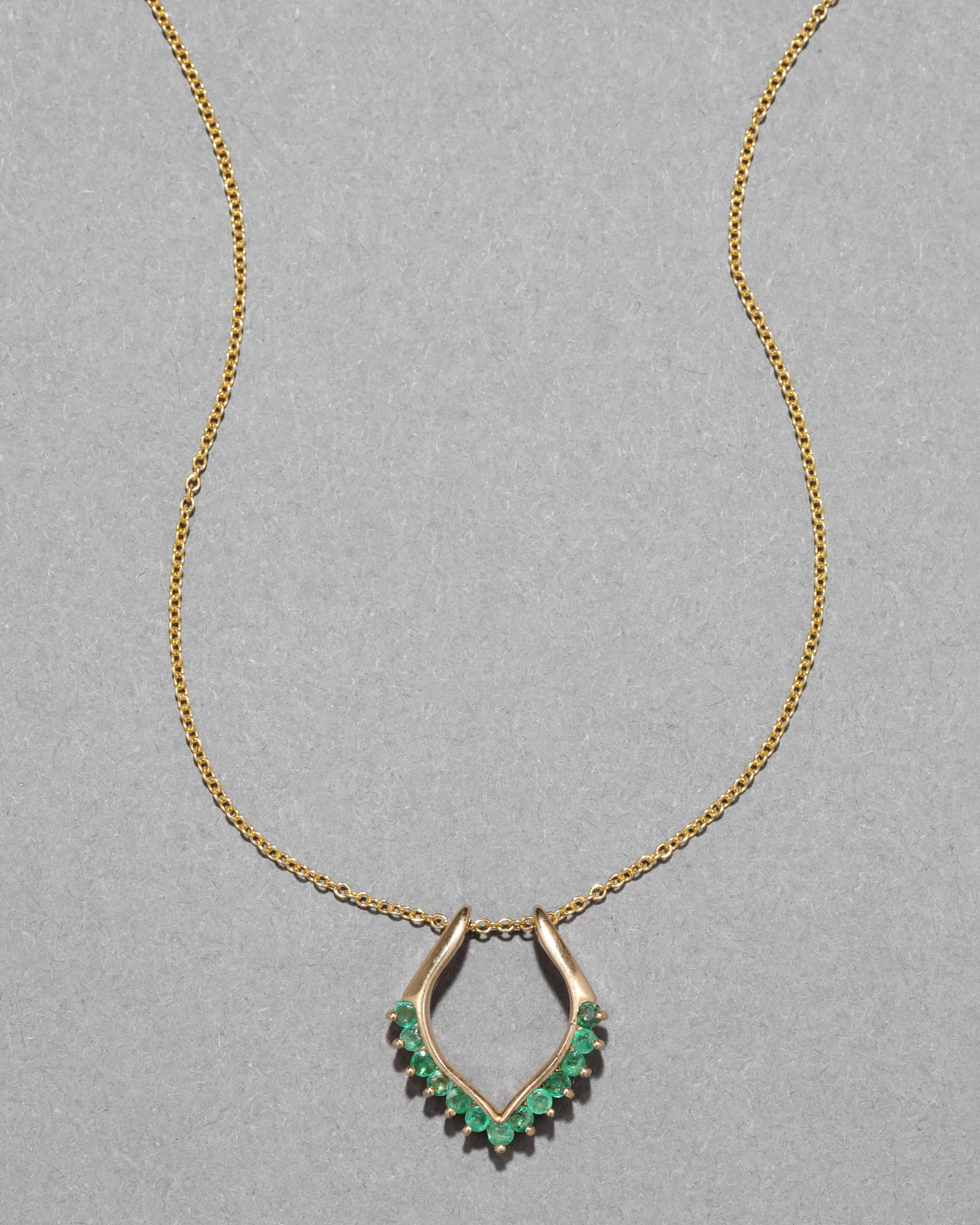 Vintage 1980s 14k Gold Sculptural Emerald Slide Necklace sold by Alexis Bittar