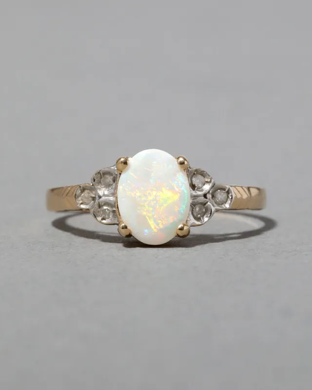 Vintage 1980s 14k Two Tone Gold Rainbow Opal with Diamond Ring sold by Alexis Bittar