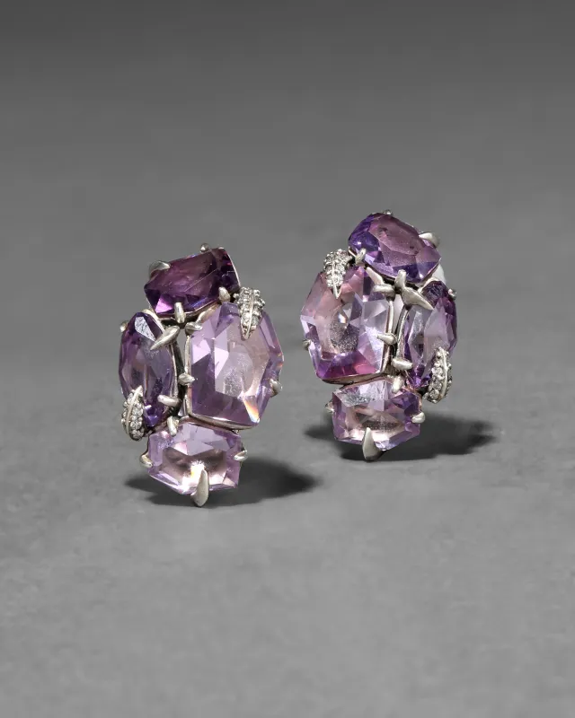 Archive Fine Sterling Silver Amethyst and Diamond Cluster Clip Earring sold by Alexis Bittar