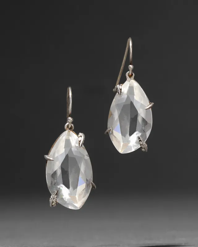 Archive Fine Sterling Silver Custom Cut Quartz with Diamond Prong Wire Drop Earring made by Alexis Bittar