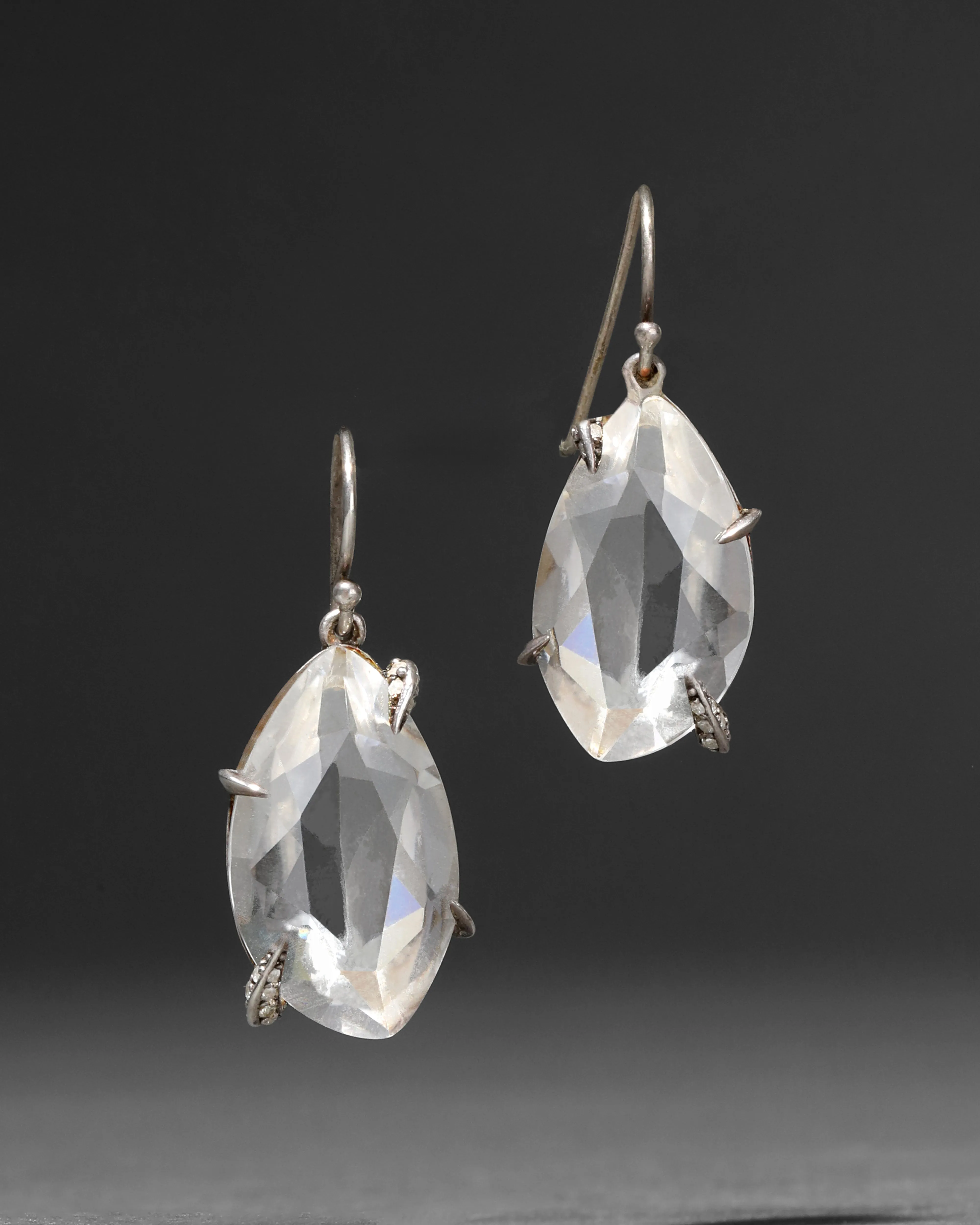 Archive Fine Sterling Silver Custom Cut Quartz with Diamond Prong Wire Drop Earring sold by Alexis Bittar