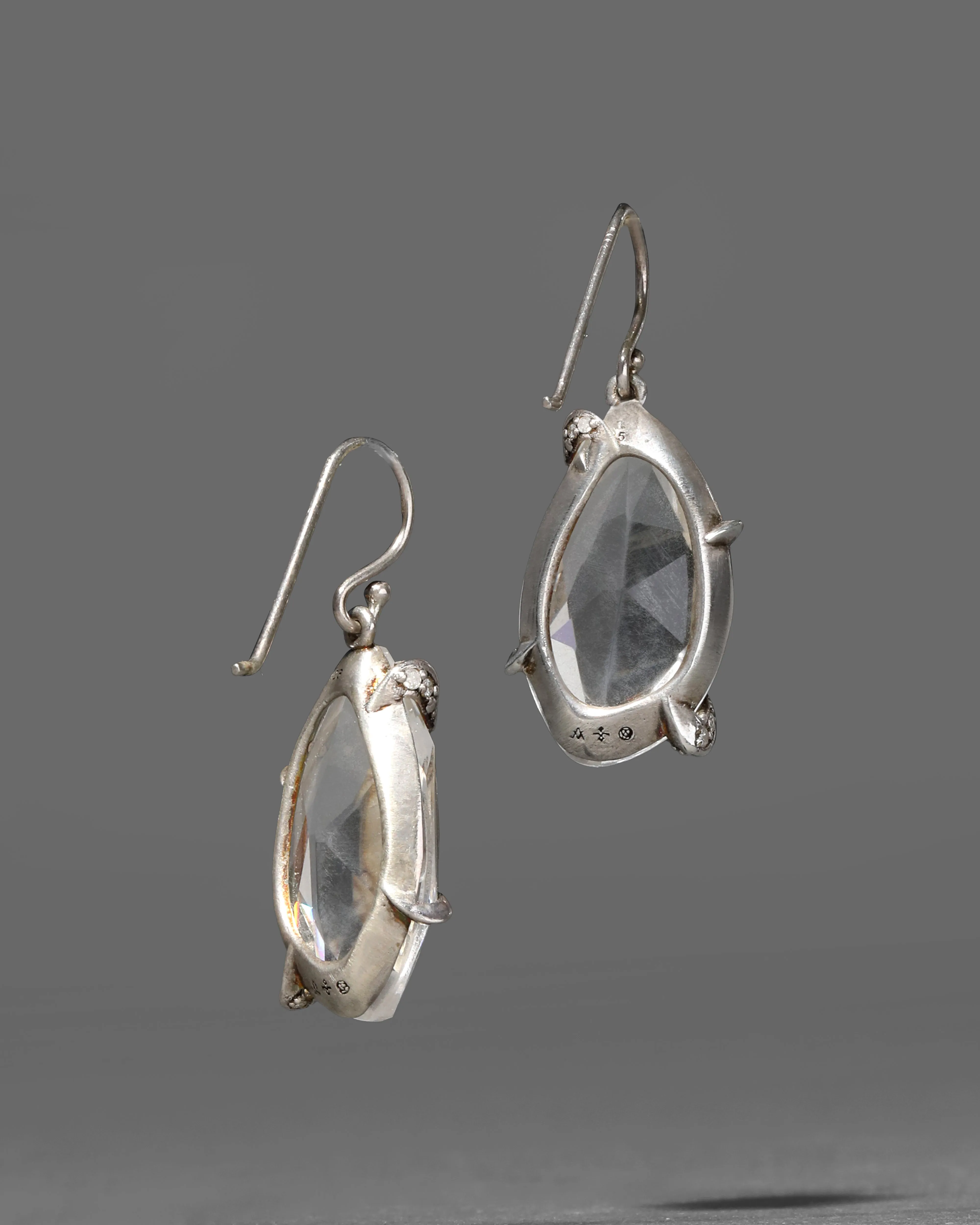 Archive Fine Sterling Silver Custom Cut Quartz with Diamond Prong Wire Drop Earring sold by Alexis Bittar product image thumbnail 2